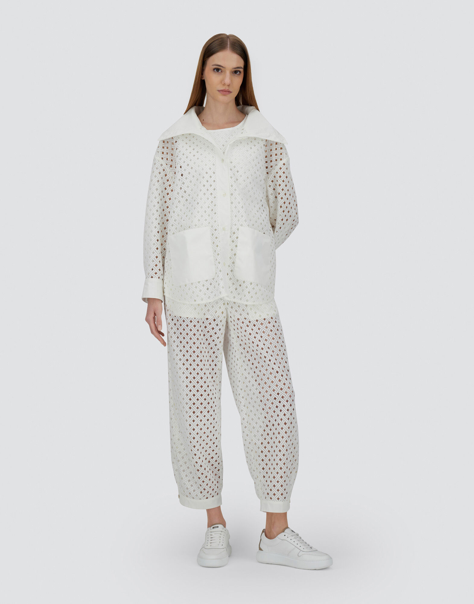 SHACKET IN CROCHET LACE AND NEW TECHNO TAFFETA