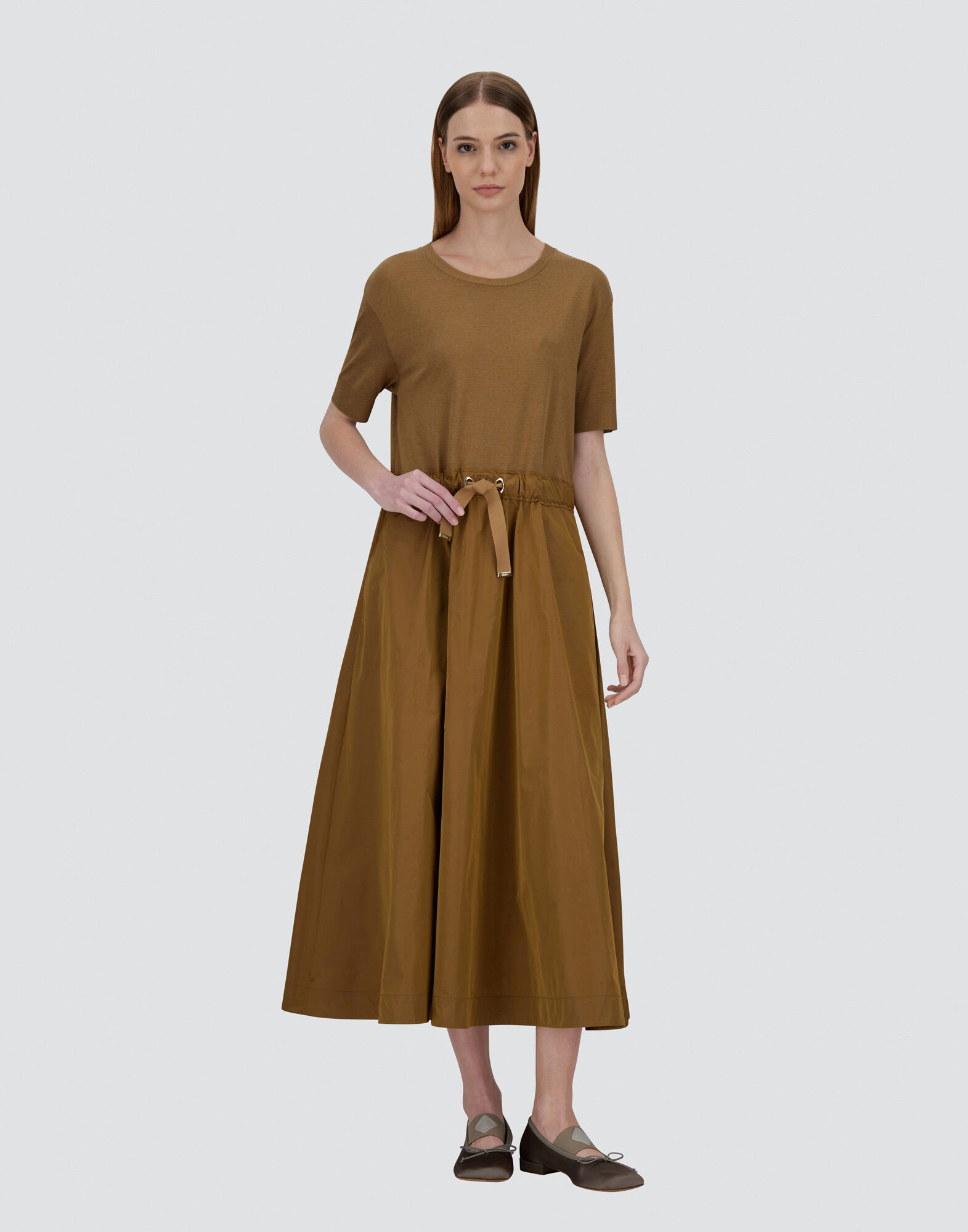 DRESS IN GLAM KNIT EFFECT AND TECHNO TAFFETA