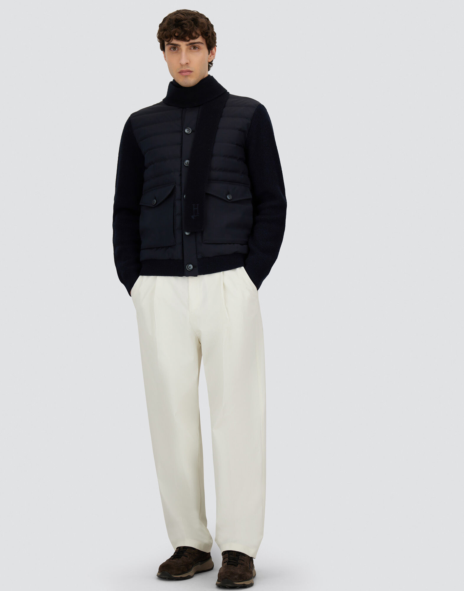 JACKET IN RIBBED MERINO WOOL G.7 AND POLISHED SMOOTH WOOL