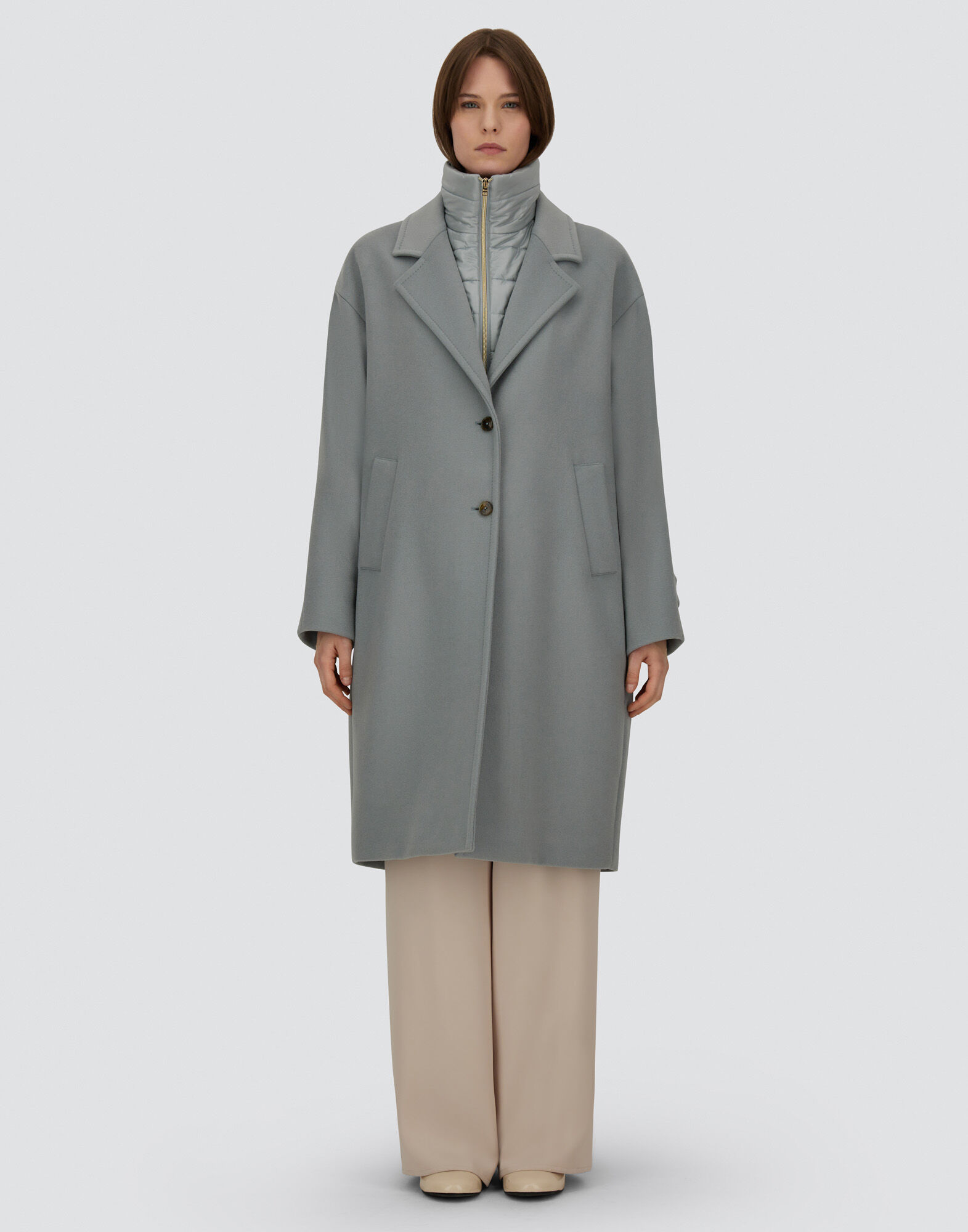 COAT IN VELOUR WOOL CLOTH AND NYLON ULTRALIGHT