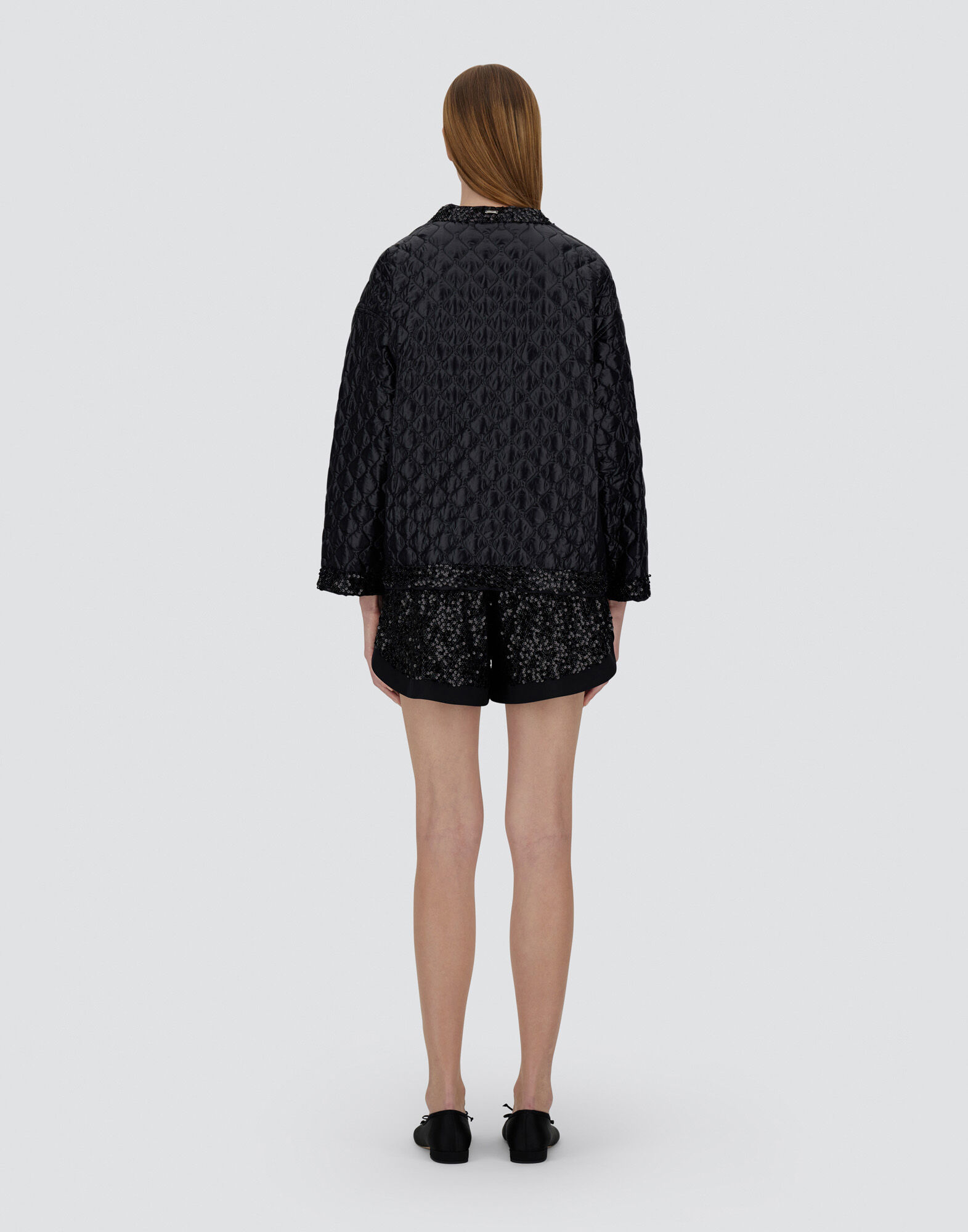 JACKET IN NYLON ULTRALIGHT, MATT NYLON AND SEQUIN MESH