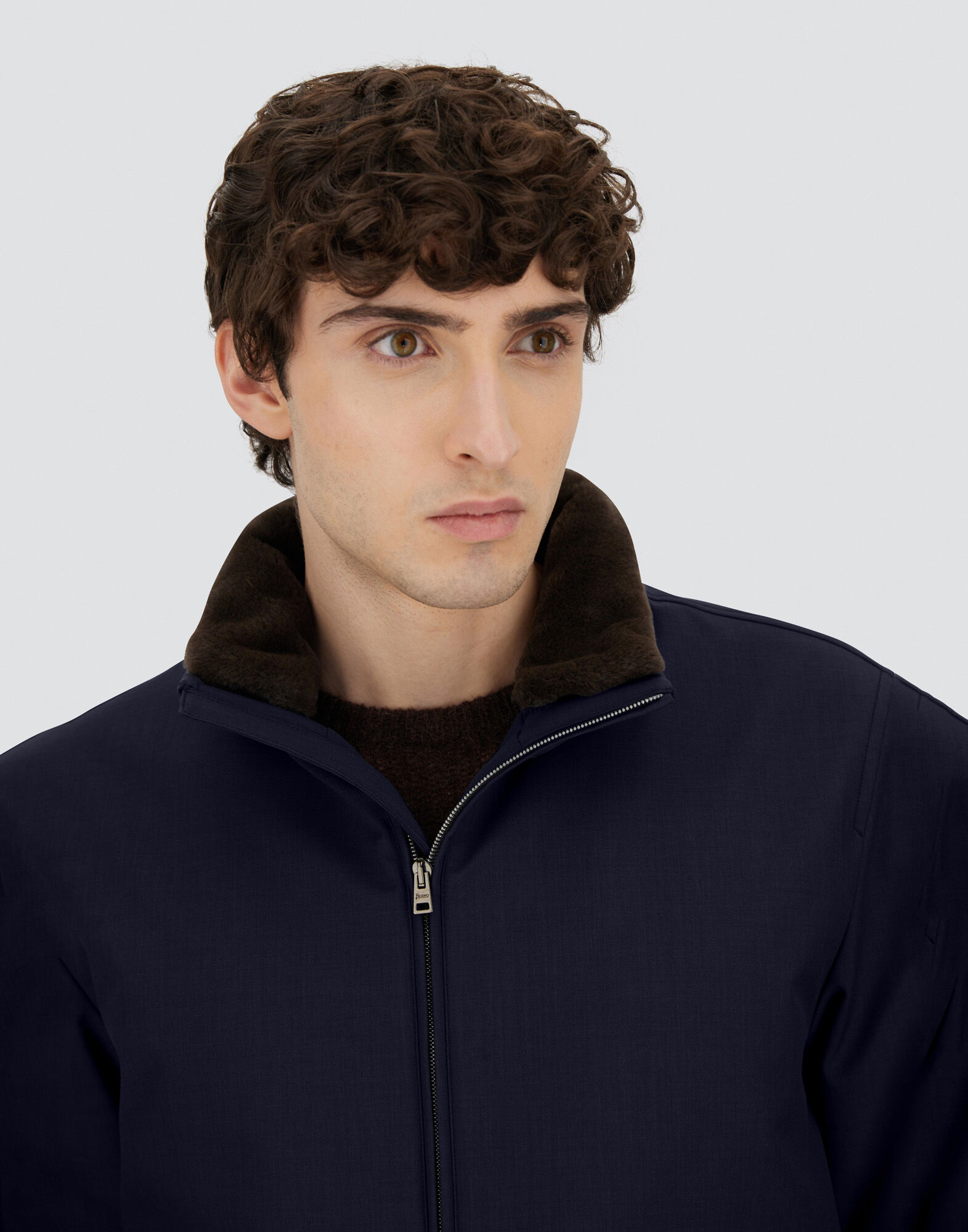 BOMBER JACKET IN WOOLEN MELANGE TWILL AND LIGHT FAUX FUR