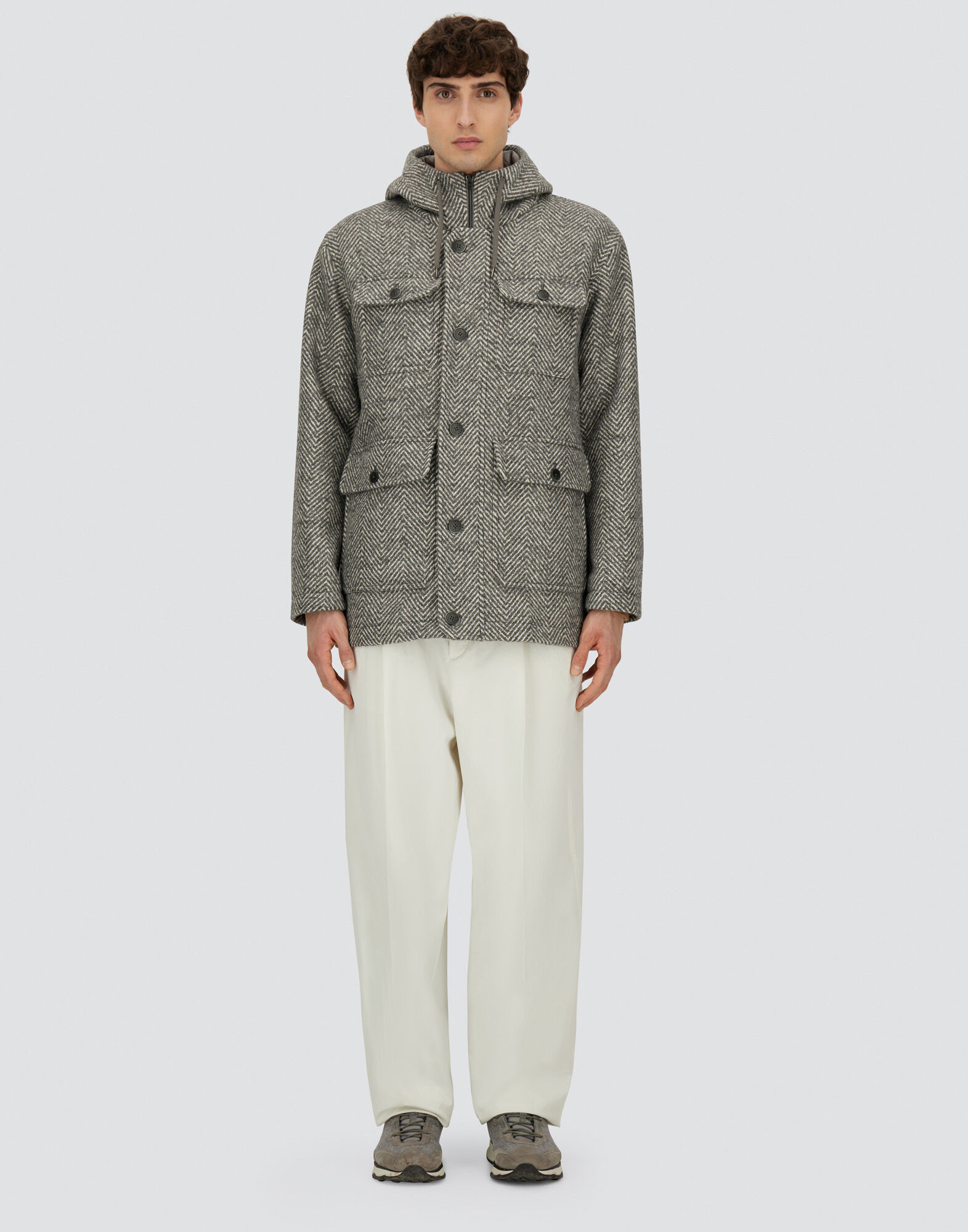 LONG PARKA IN HERRINGBONE R-WOOL