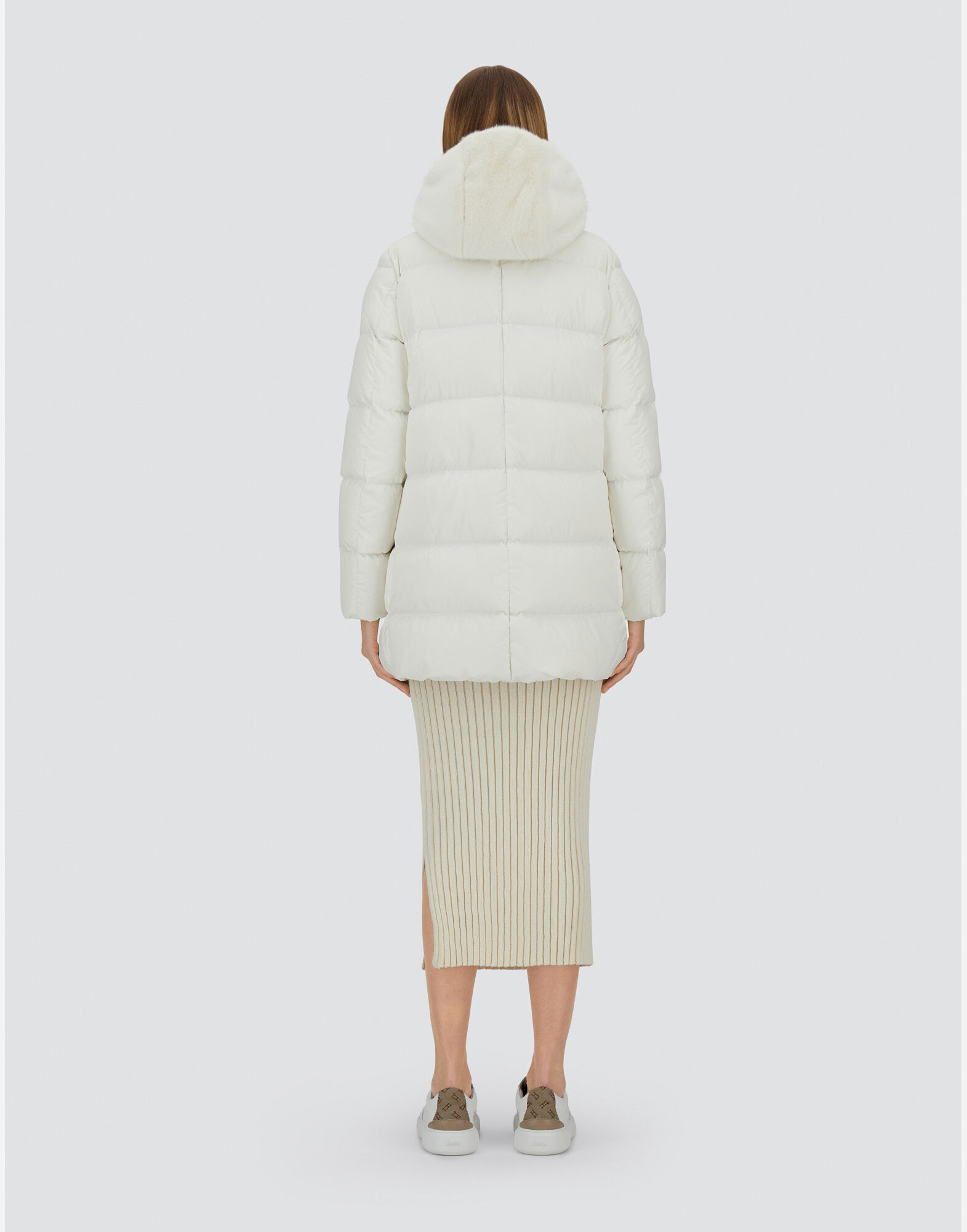 A-SHAPE JACKET IN SATIN AND LADY ALTERNATIVE FUR