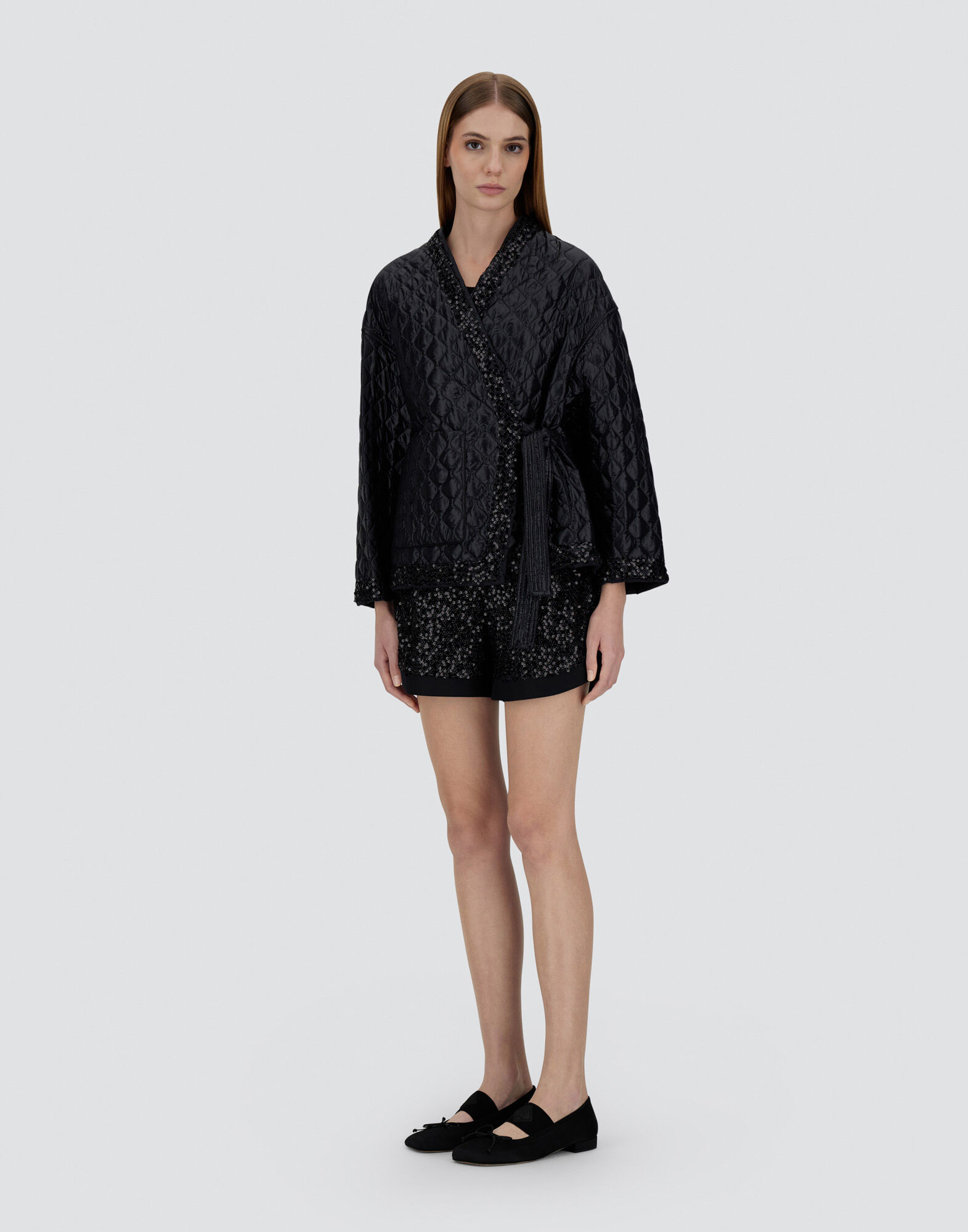 JACKET IN NYLON ULTRALIGHT, MATT NYLON AND SEQUIN MESH