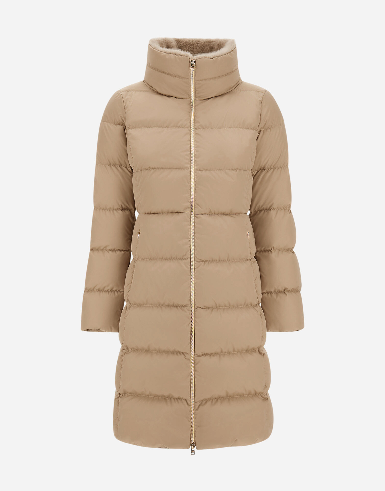 LONG JACKET IN SATIN AND LADY ALTERNATIVE FUR