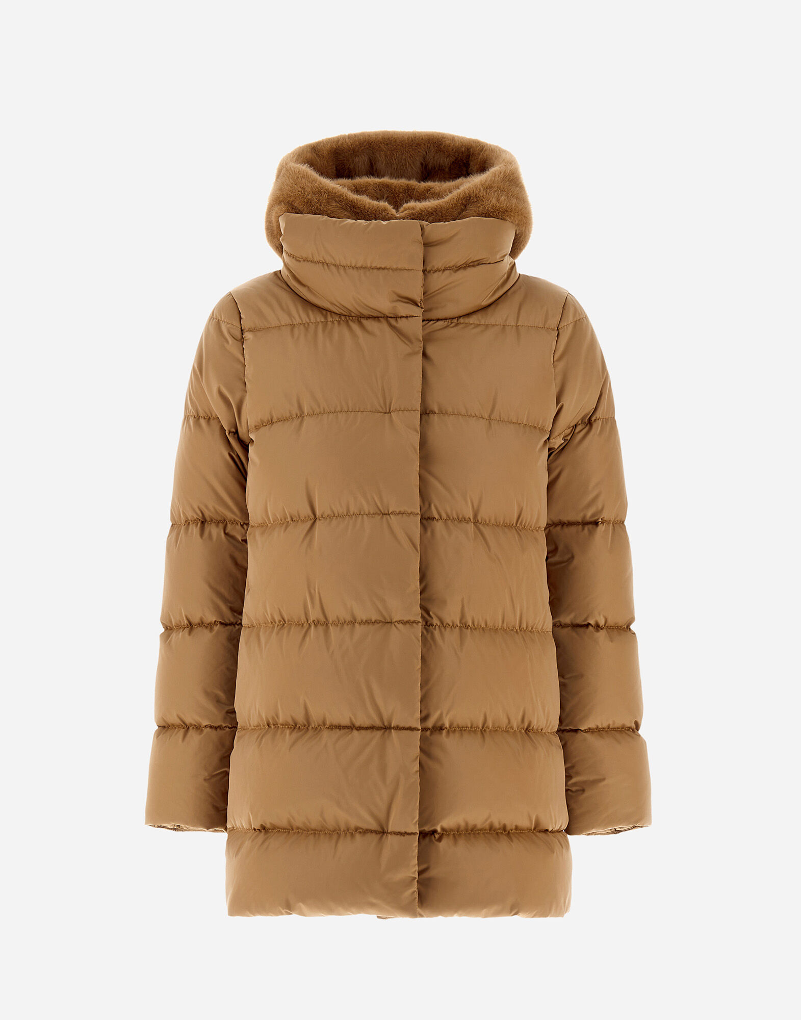 A-SHAPE JACKET IN SATIN AND LADY ALTERNATIVE FUR