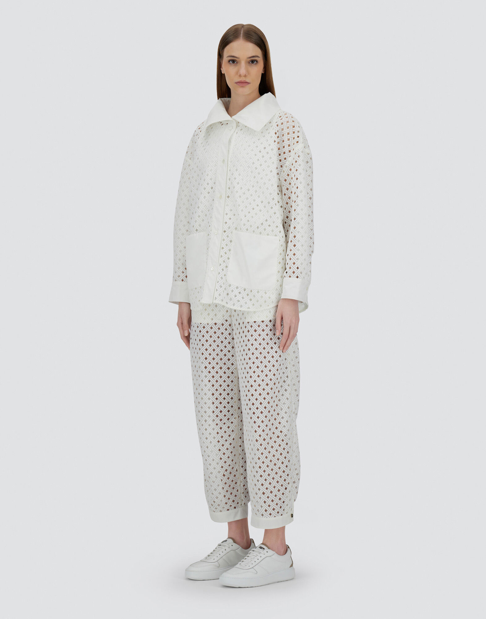 SHACKET IN CROCHET LACE AND NEW TECHNO TAFFETA
