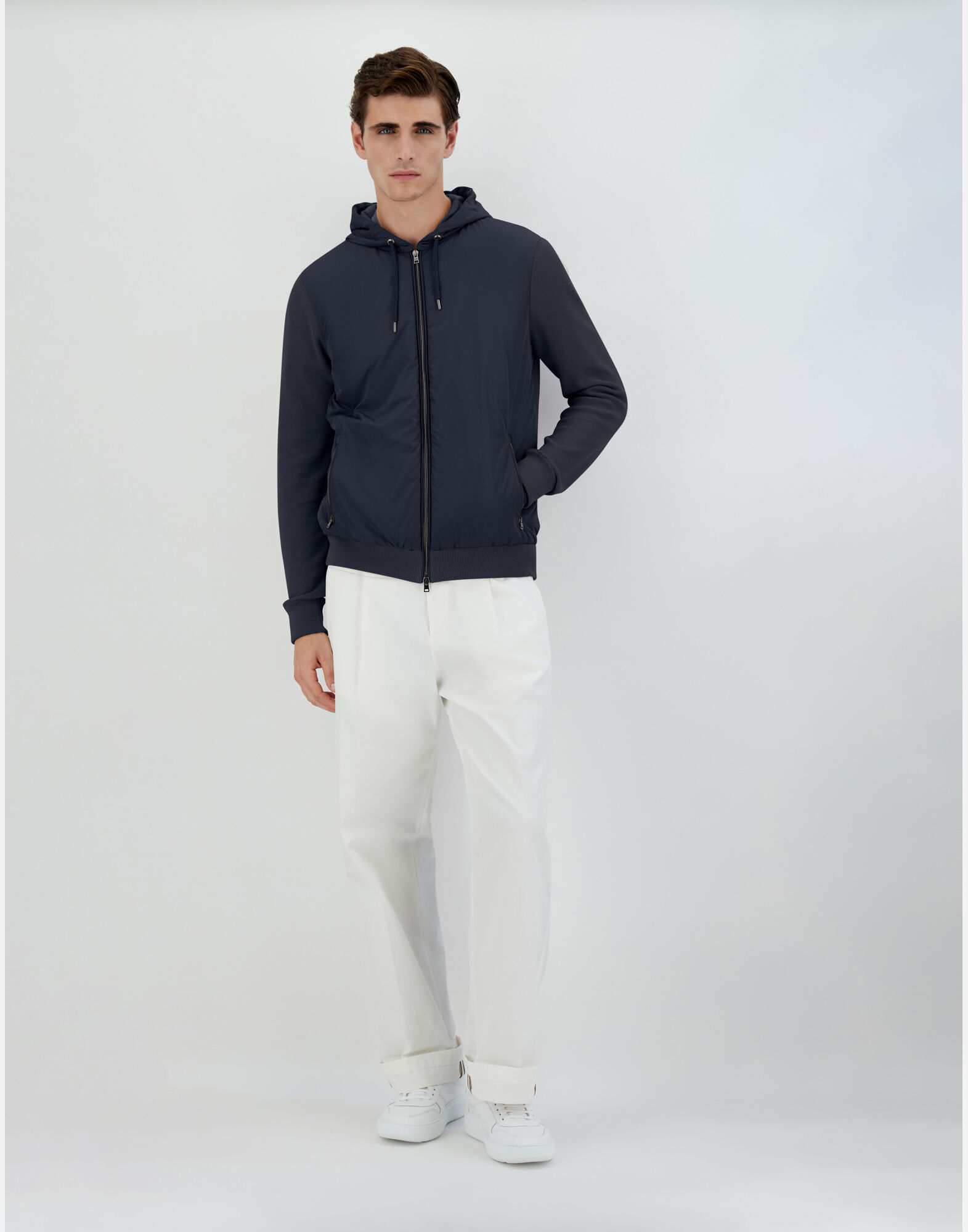 PIQUE' KNIT AND NYLON JACKET