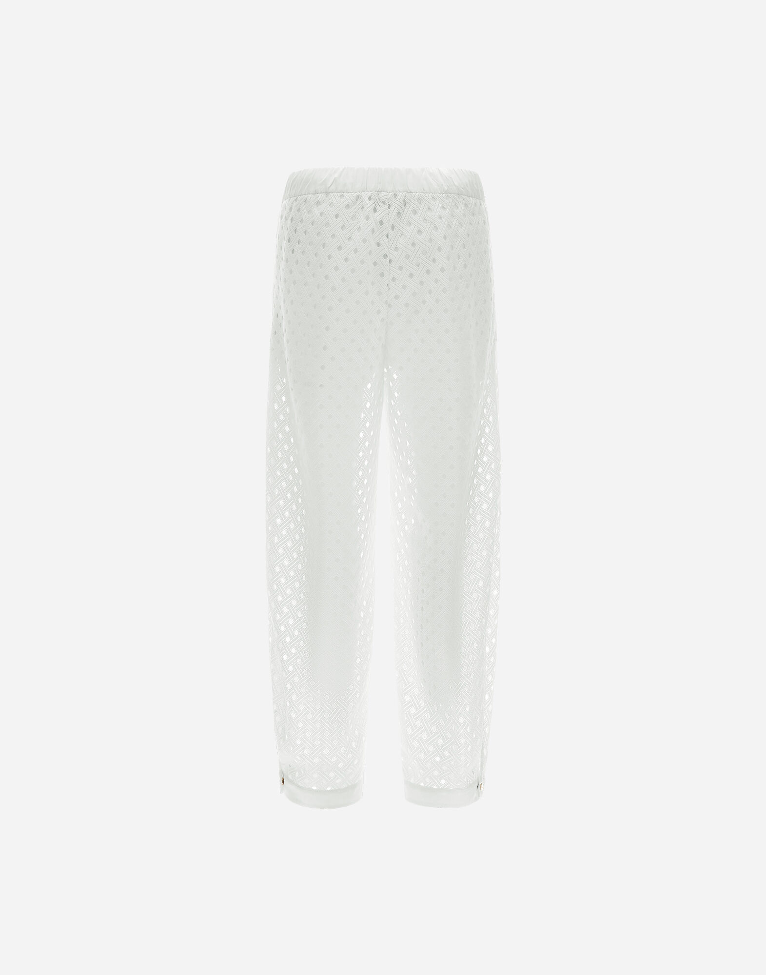 TROUSERS IN CROCHET LACE AND NEW TECHNO TAFFETA