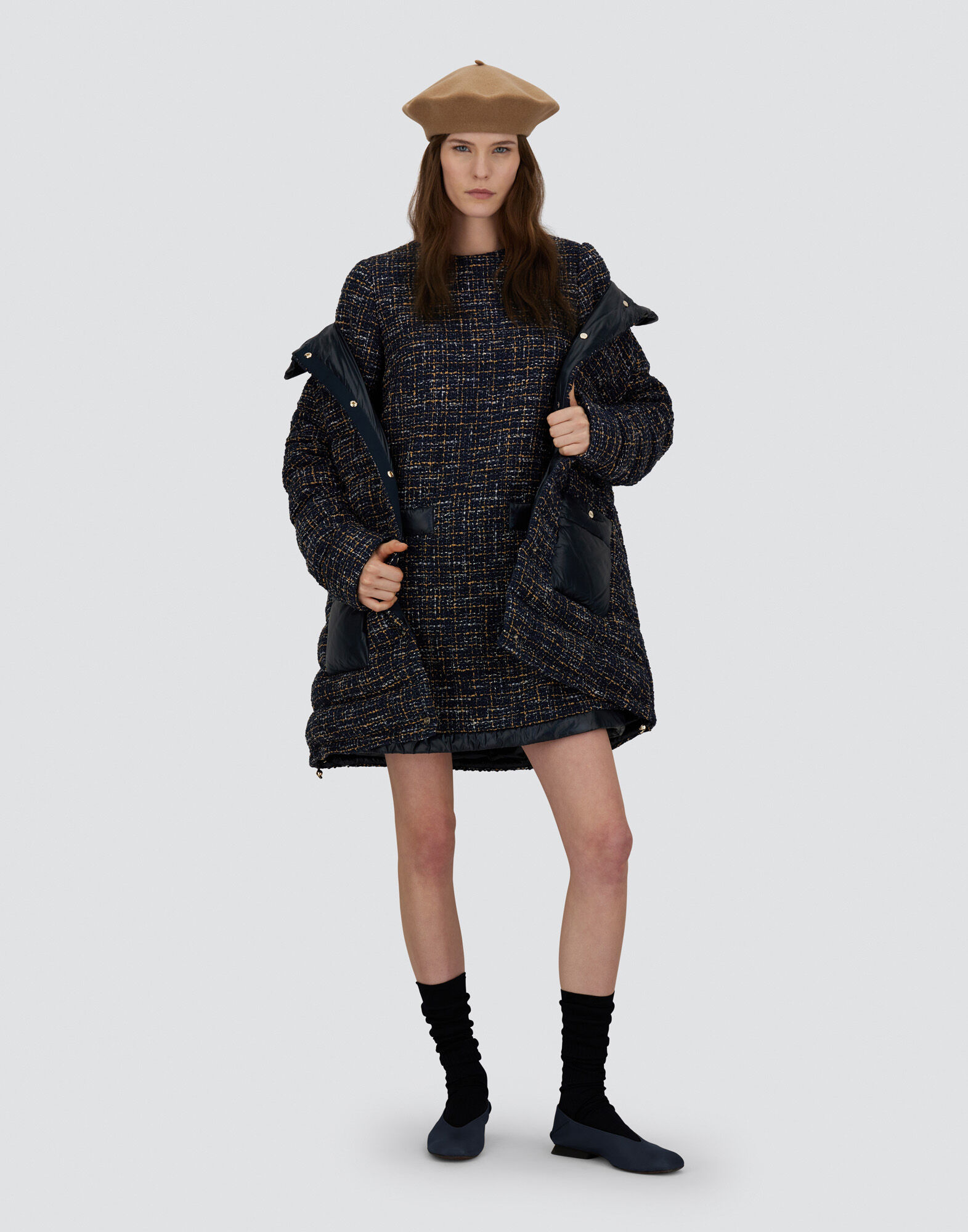 DRESS IN OPERATED TWEED AND NYLON ULTRALIGHT