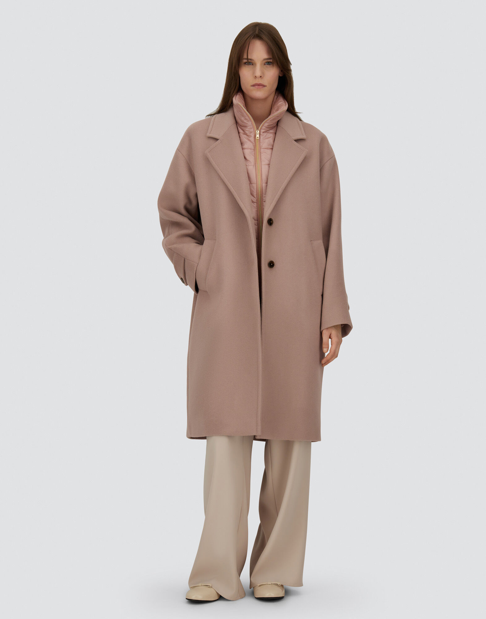 COAT IN VELOUR WOOL CLOTH AND NYLON ULTRALIGHT