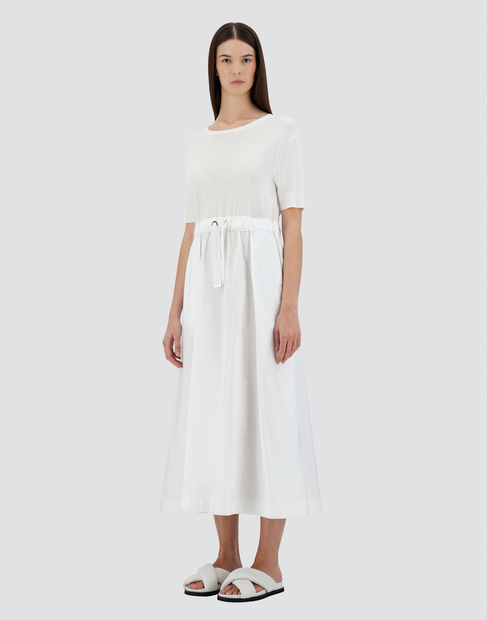DRESS IN GLAM KNIT EFFECT AND TECHNO TAFFETA