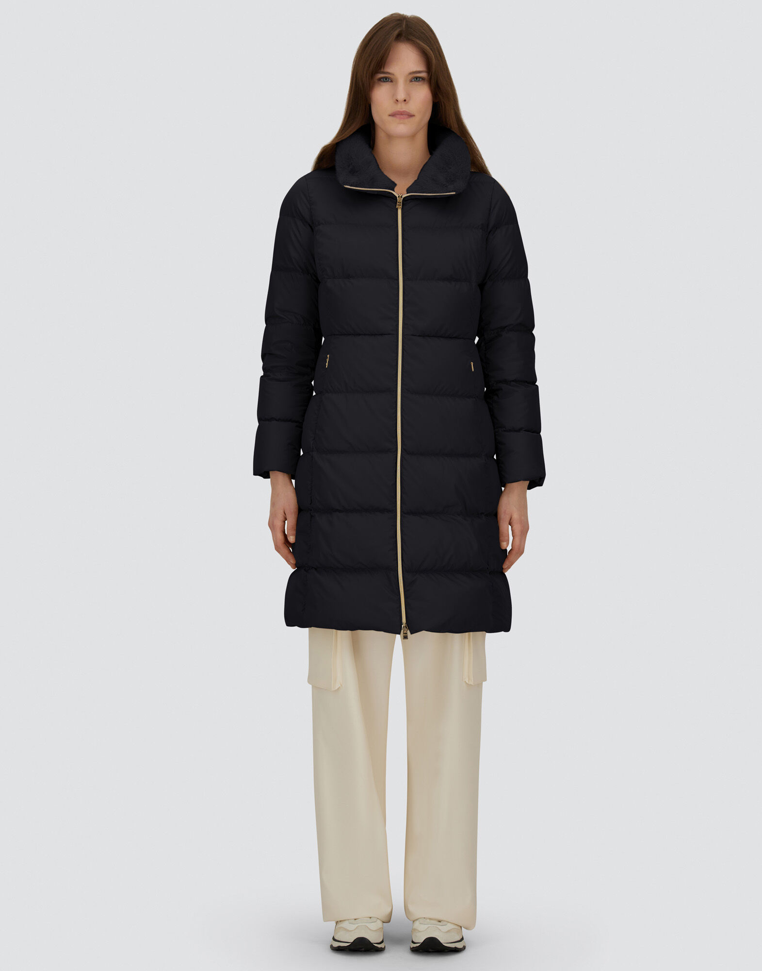 LONG JACKET IN SATIN AND LADY ALTERNATIVE FUR