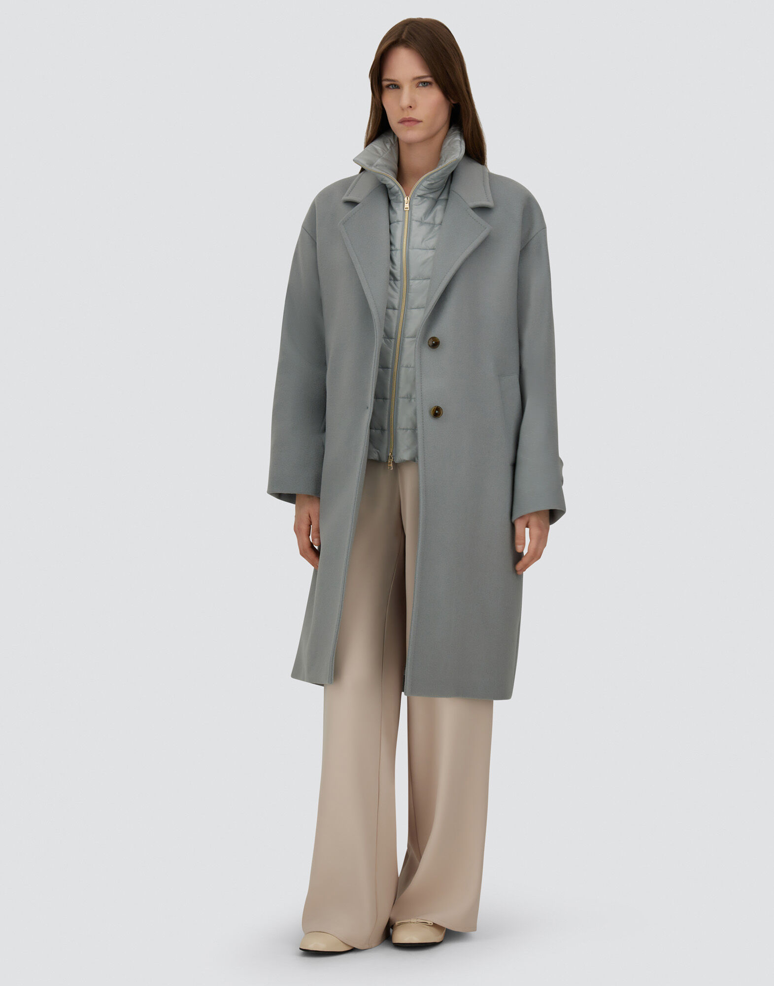 COAT IN VELOUR WOOL CLOTH AND NYLON ULTRALIGHT