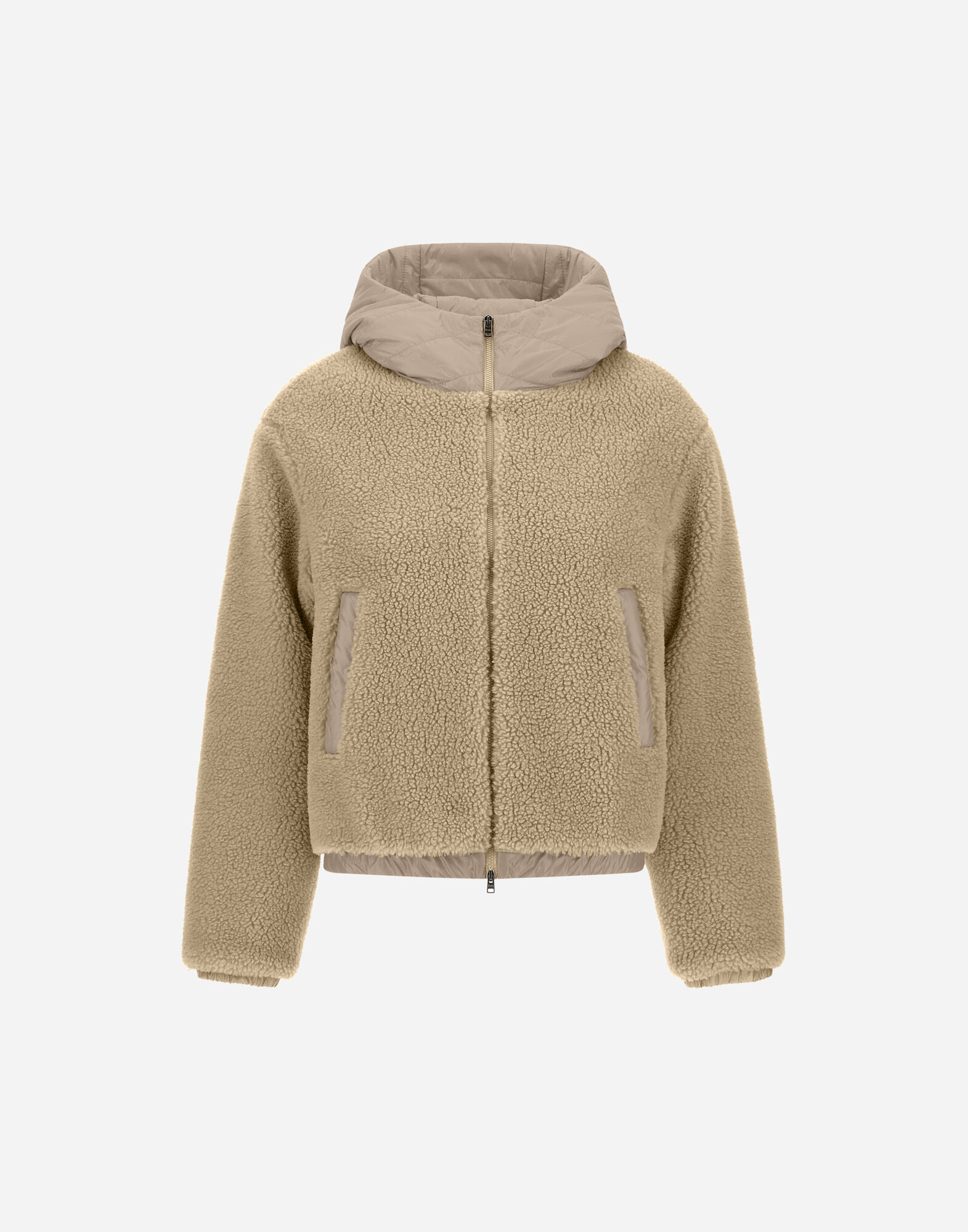 JACKET IN TEDDY FABRIC AND NYLON ULTRALIGHT