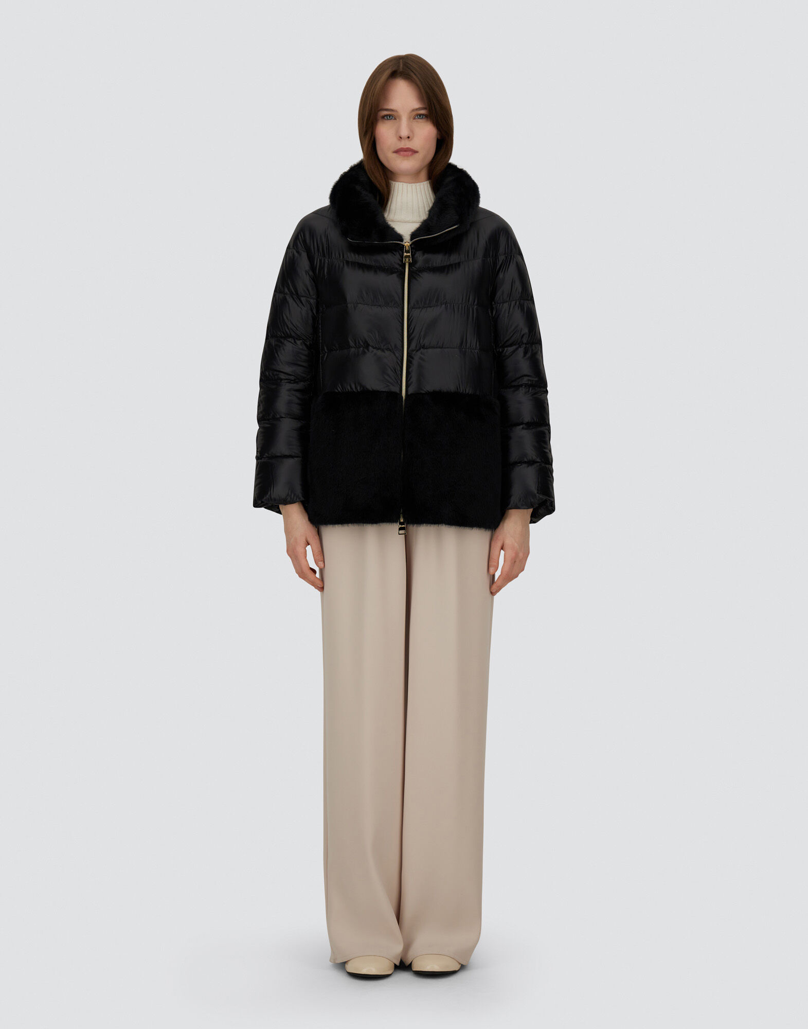 CAPE IN NYLON ULTRALIGHT AND LADY ALTERNATIVE FUR