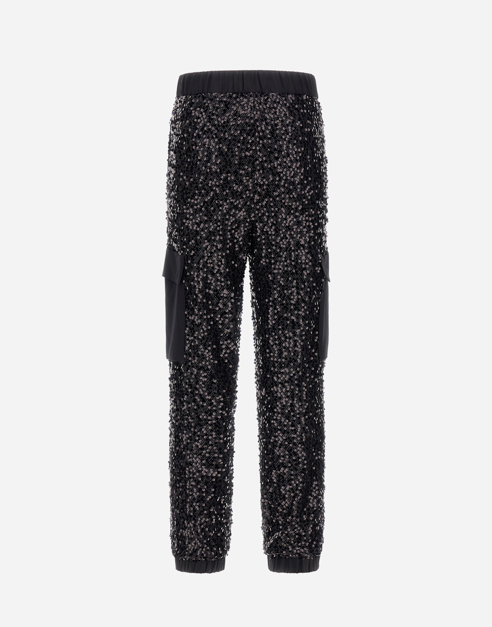 CARGO TROUSERS IN SEQUIN MESH AND STRUCTURED NYLON