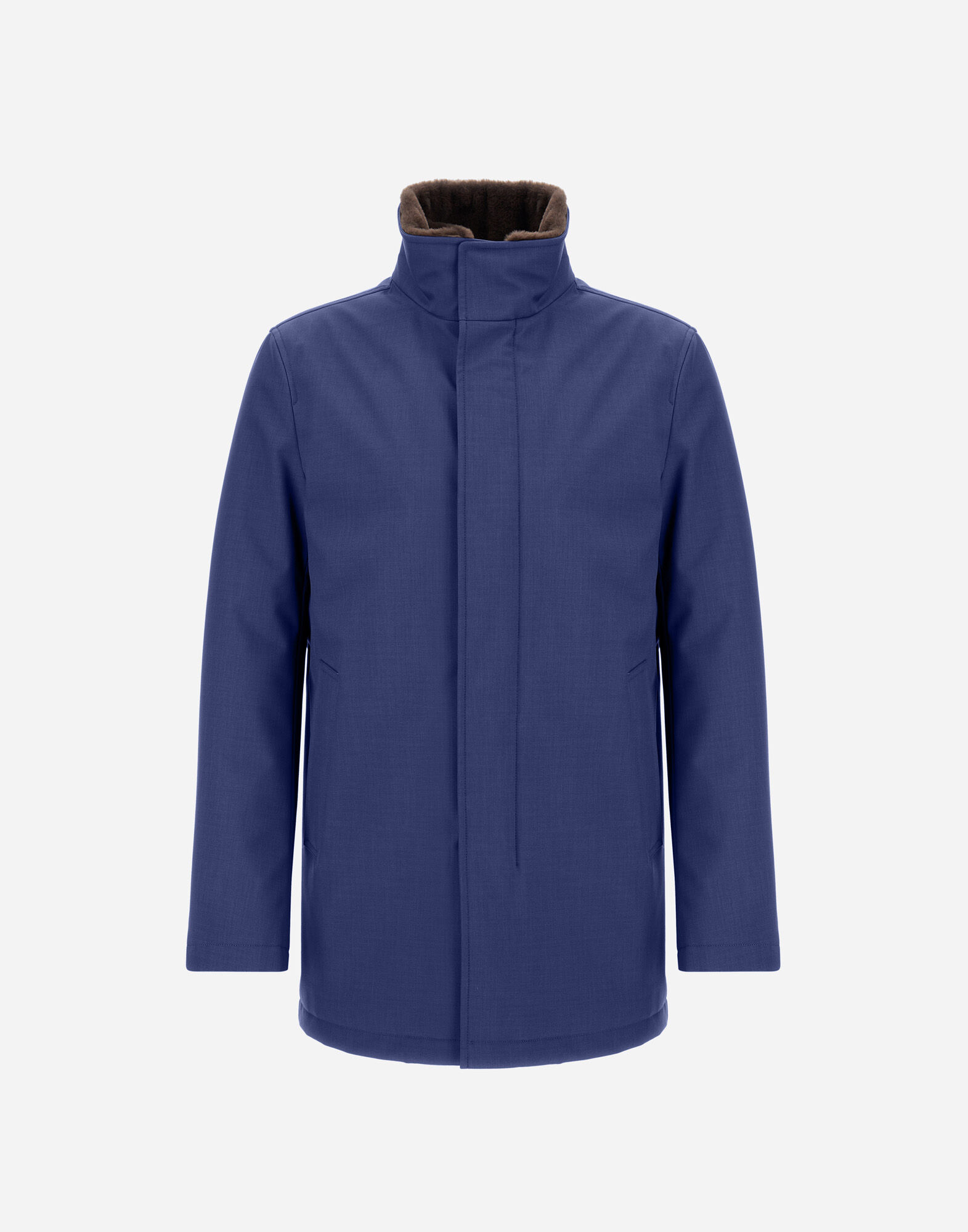 CARCOAT IN WOOLEN MELANGE TWILL AND LIGHT FAUX FUR