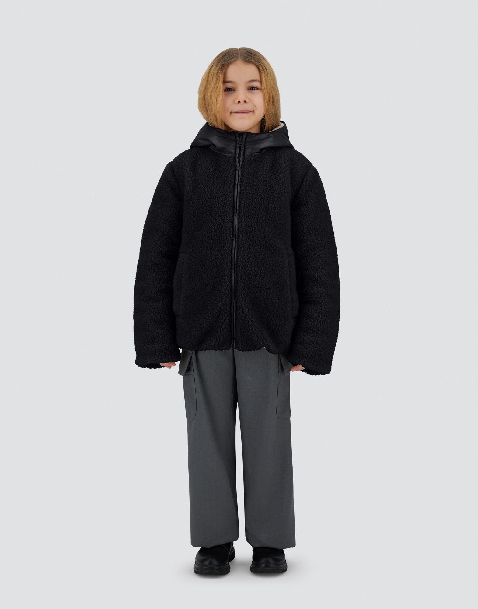 JACKET IN GLOSS AND TEDDY FABRIC