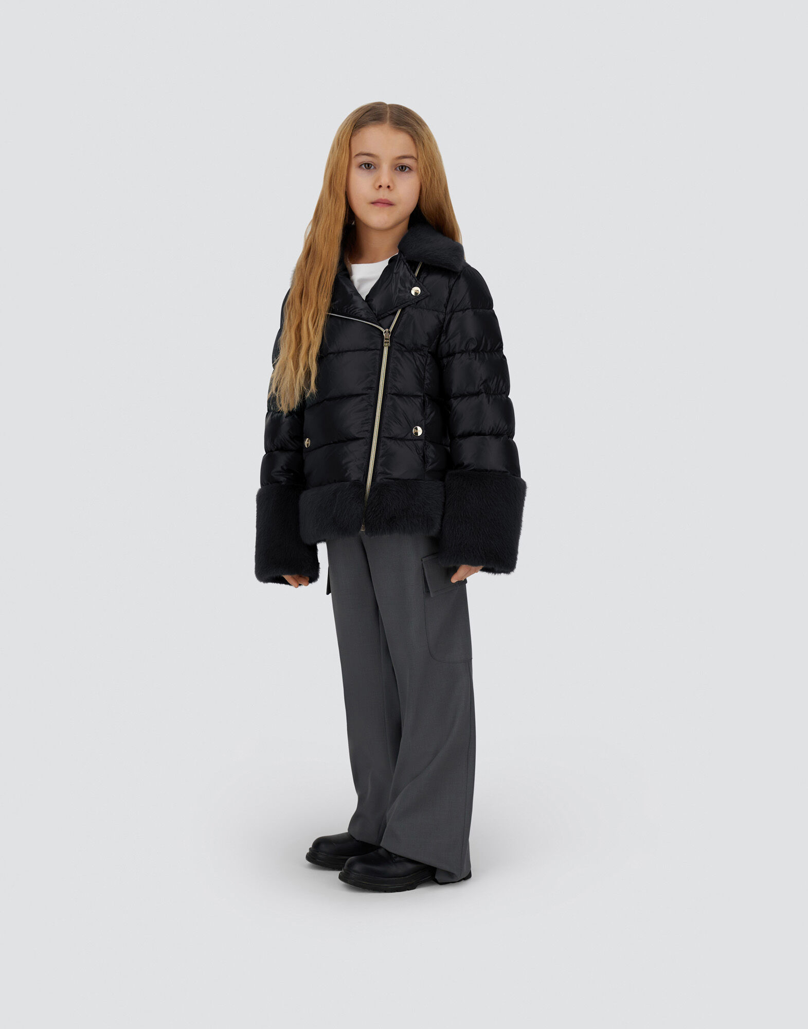 BIKER JACKET IN NYLON ULTRALIGHT AND LADY ALTERNATIVE FUR
