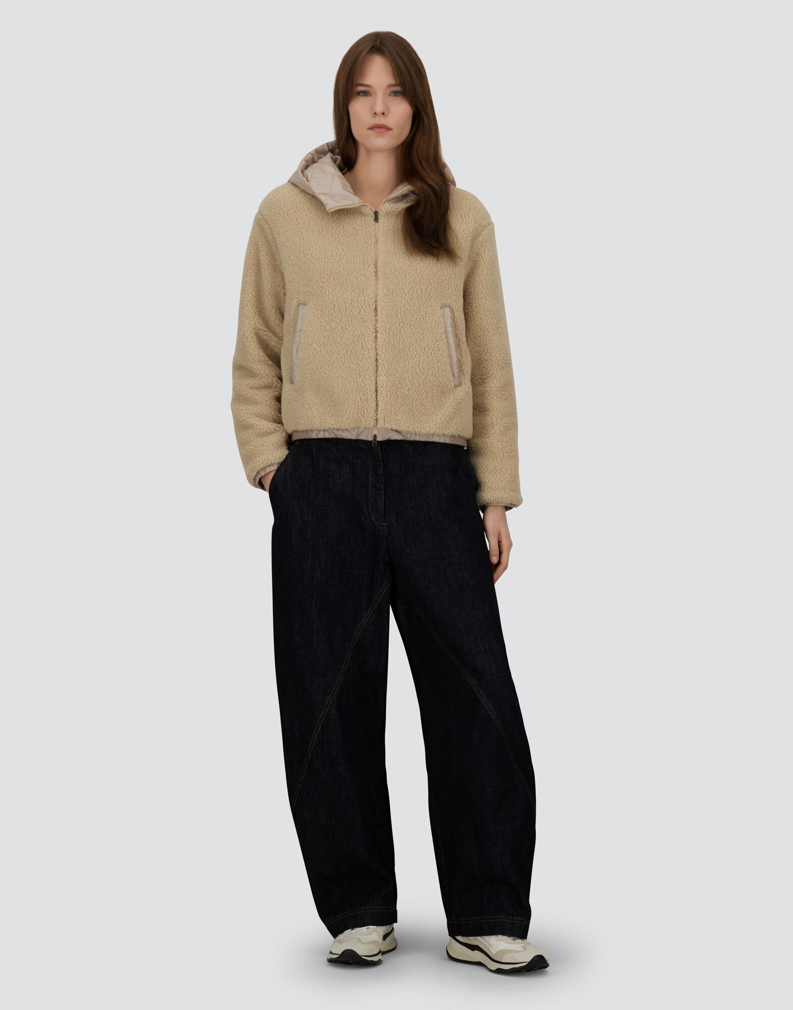 JACKET IN TEDDY FABRIC AND NYLON ULTRALIGHT