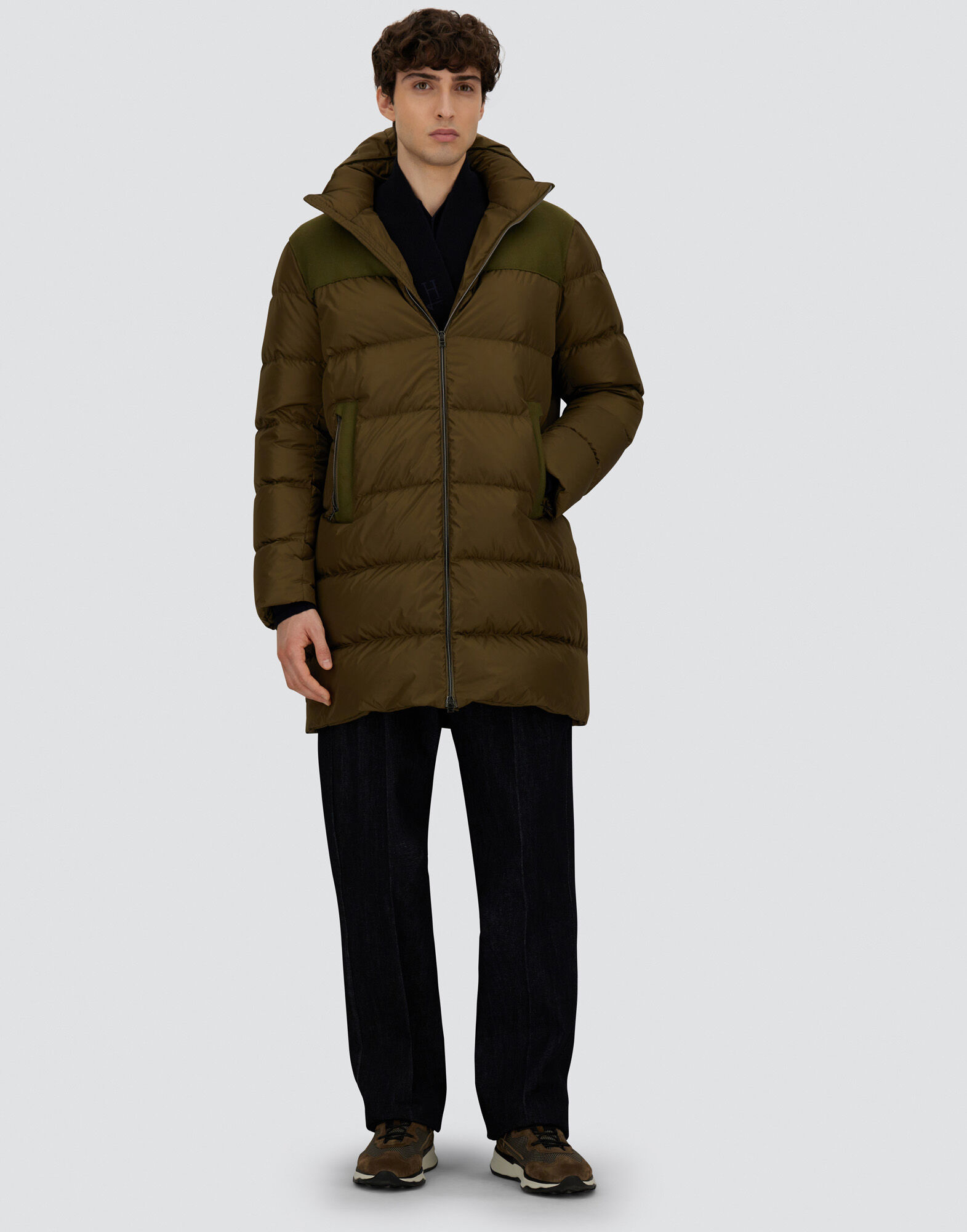 LONG JACKET IN NYLON CHAMONIX AND PURE WOOL CLOTH