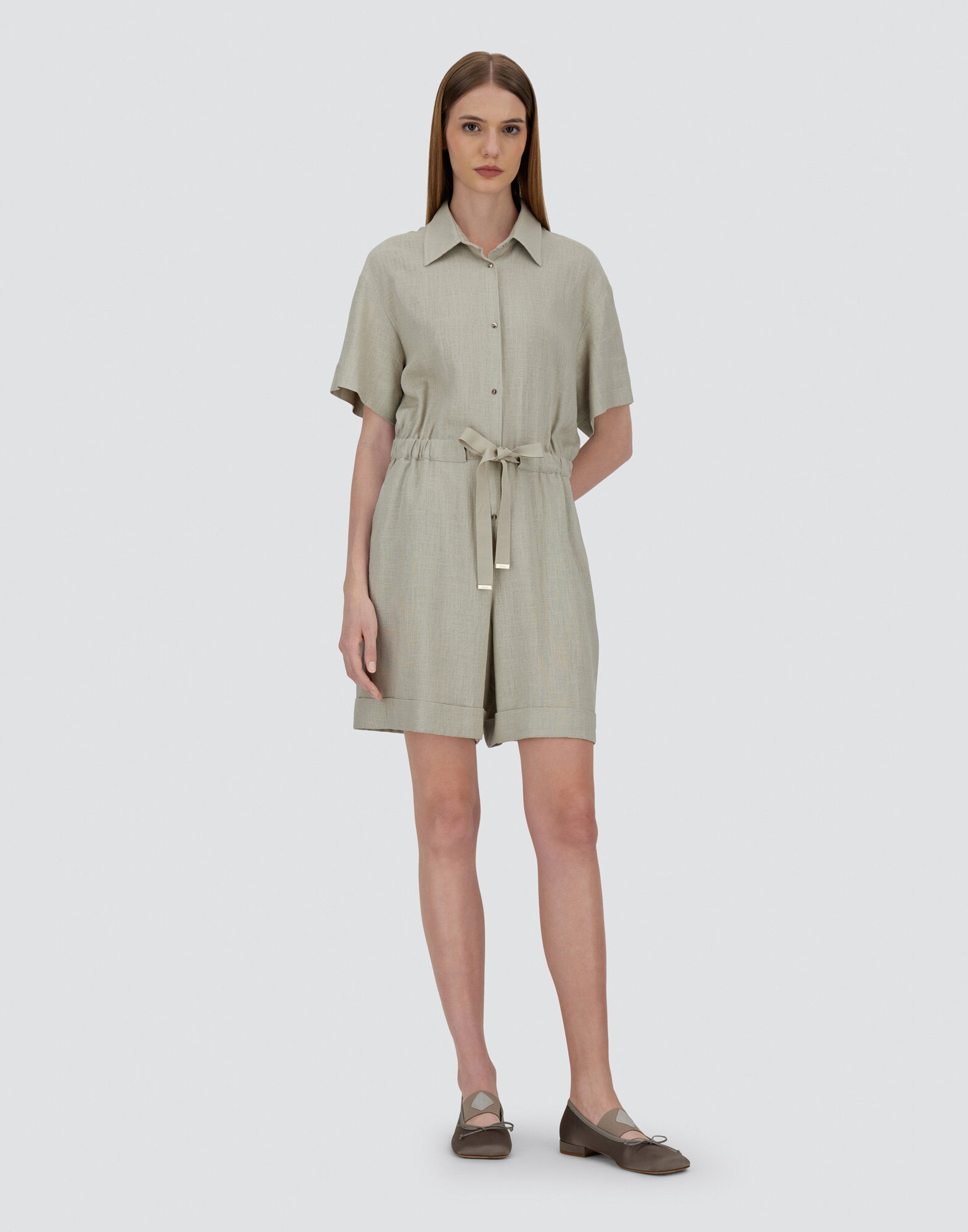 LINEN-BLEND SHIRT JUMPSUIT