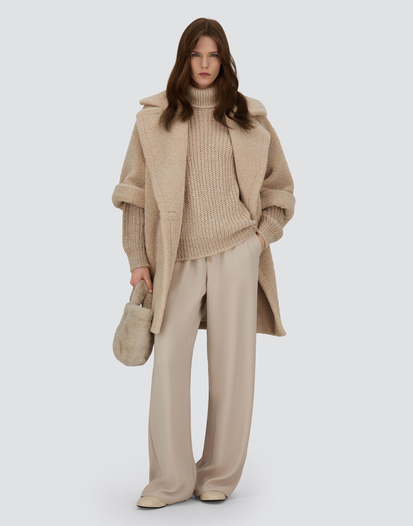 DOUBLE-BREASTED COAT IN MELANGE TEDDY