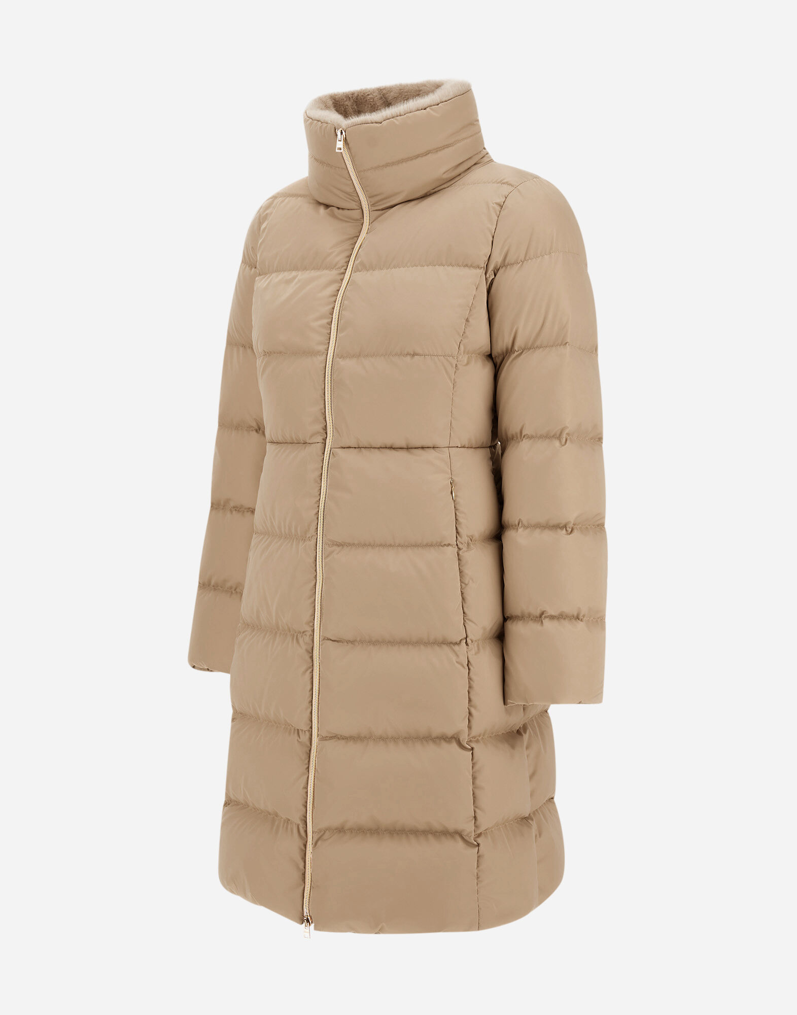 LONG JACKET IN SATIN AND LADY ALTERNATIVE FUR