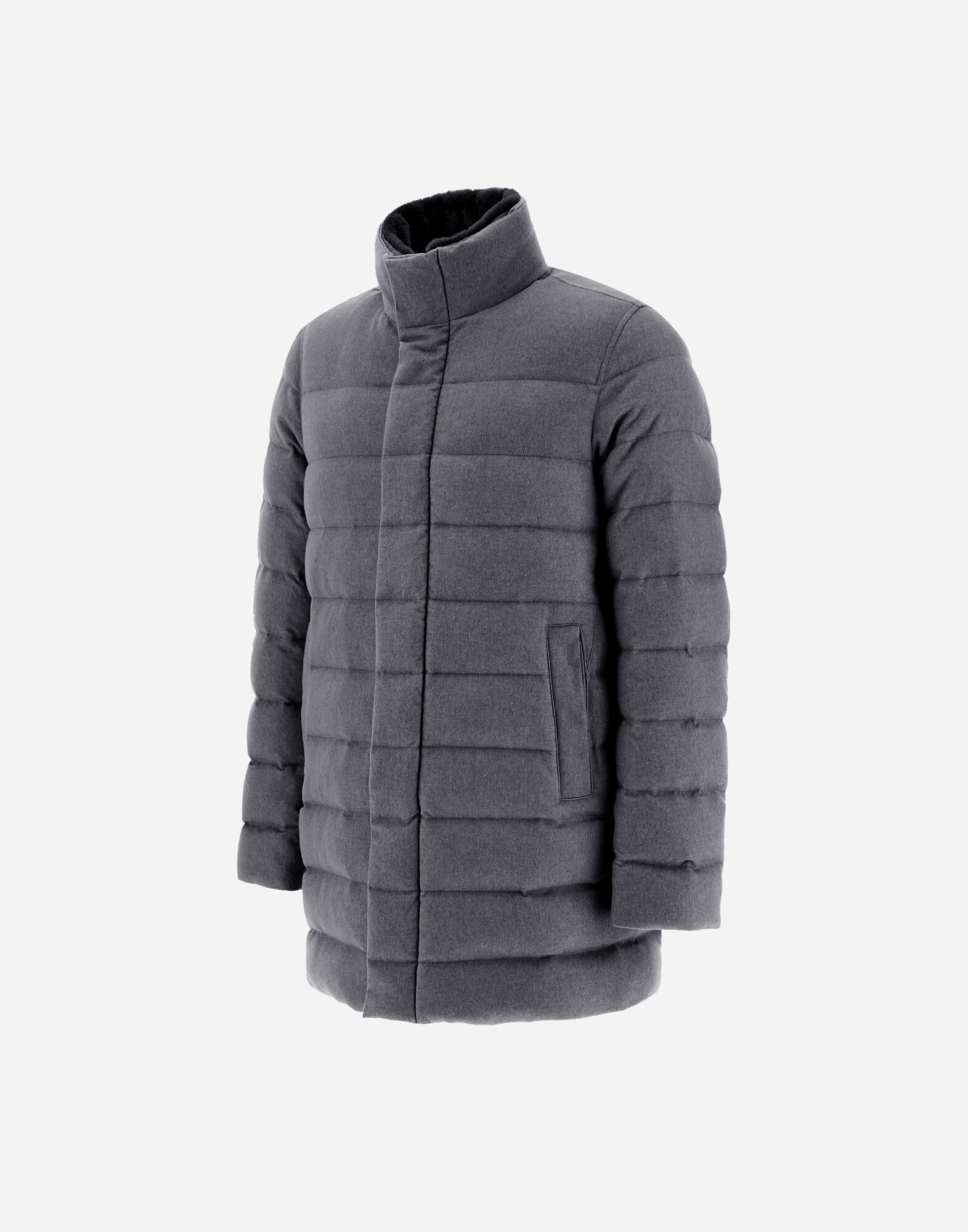COAT IN CASHMERE, SILK AND LIGHT FAUX FUR