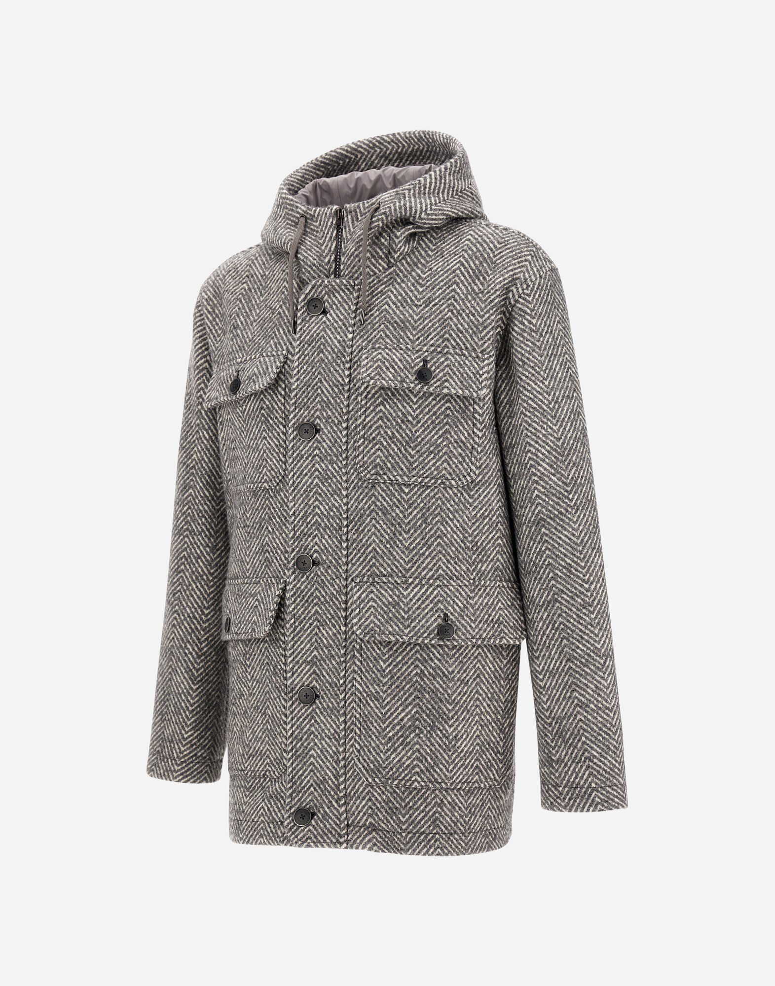 LONG PARKA IN HERRINGBONE R-WOOL