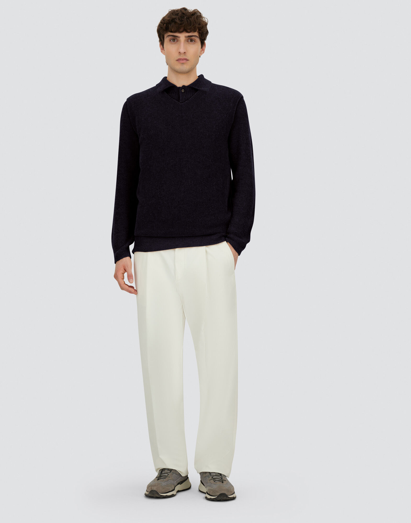 POLO SHIRT IN COB STITCH ALPACA WOOL