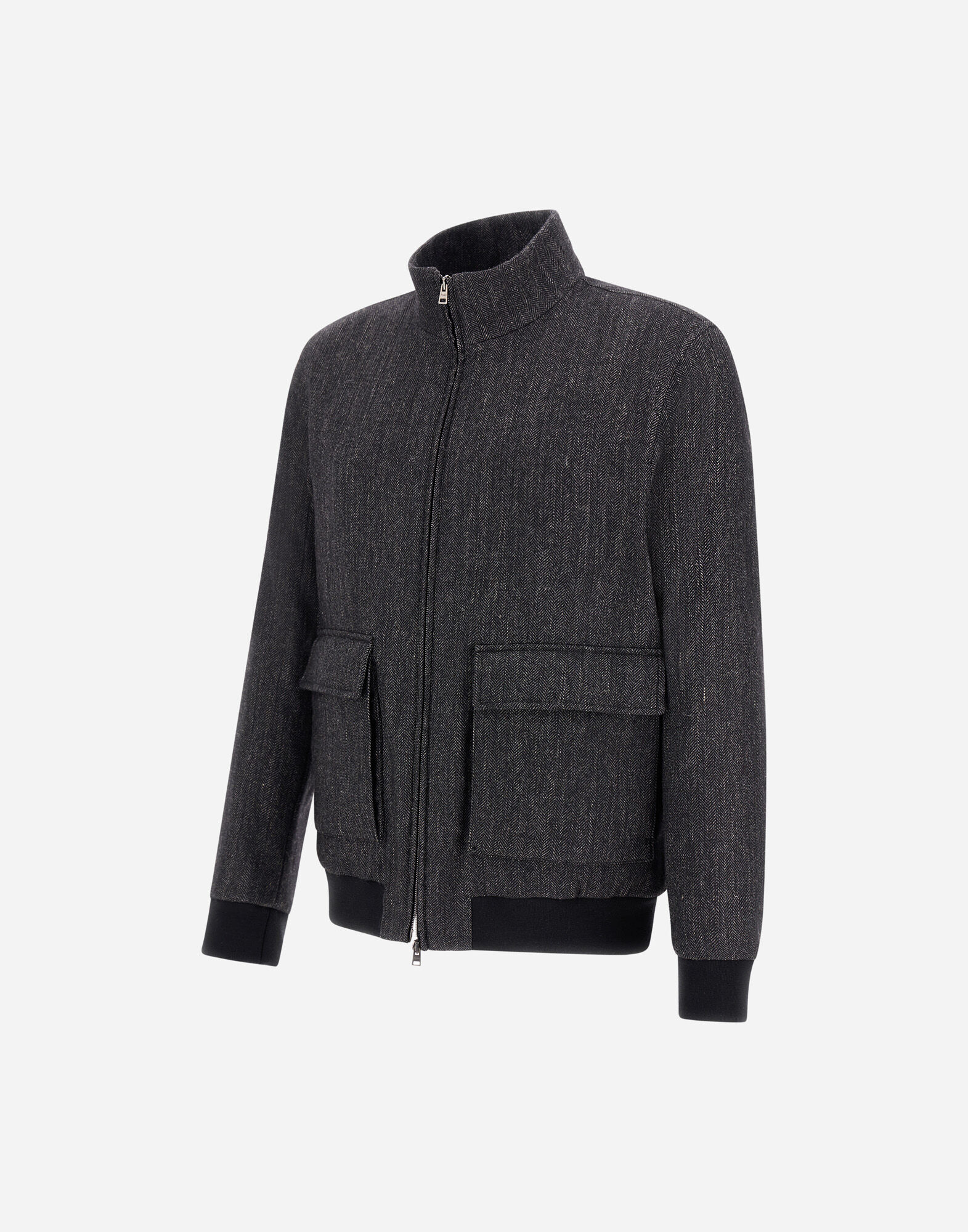 BOMBER JACKET IN HERRINGBONE WOOL FLANNEL