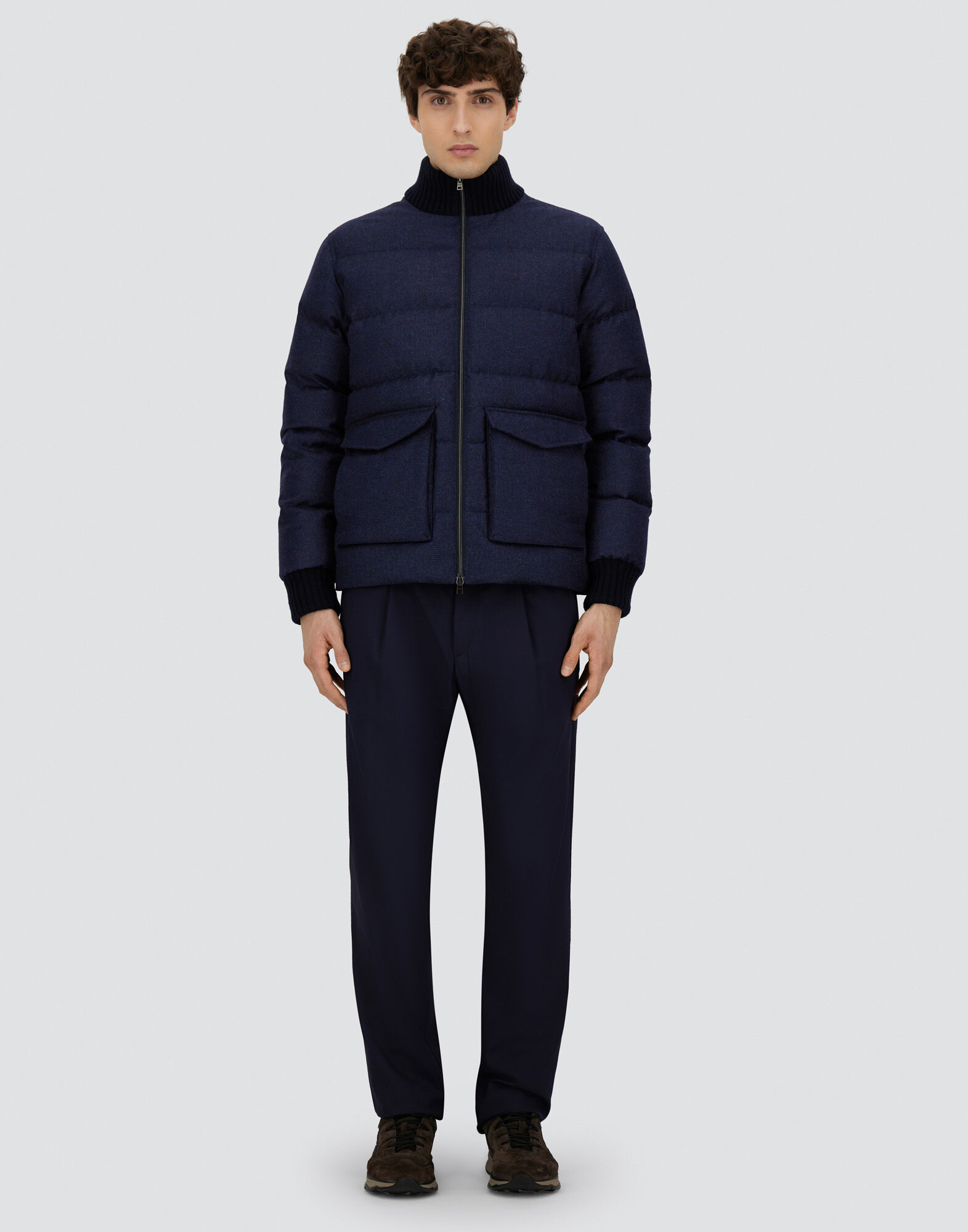 BOMBER IN GLEN CHECK WOOL AND CASHMERE