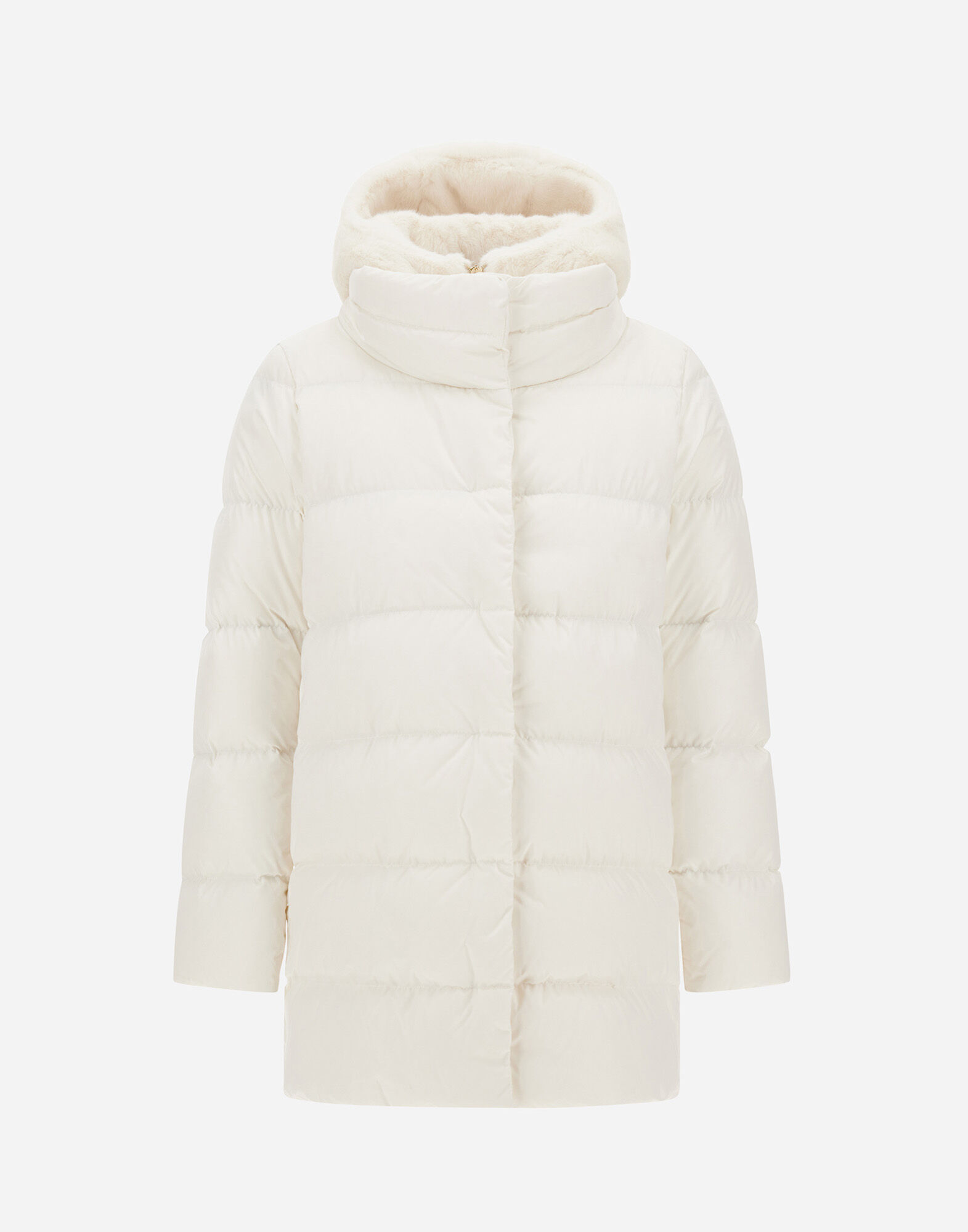 A-SHAPE JACKET IN SATIN AND LADY ALTERNATIVE FUR