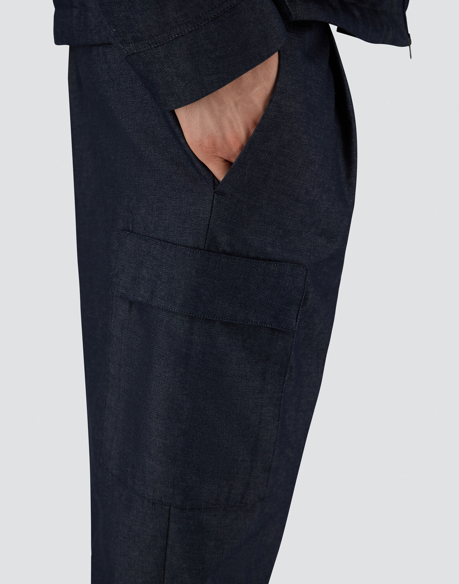 DENIM-EFFECT COTTON TROUSERS