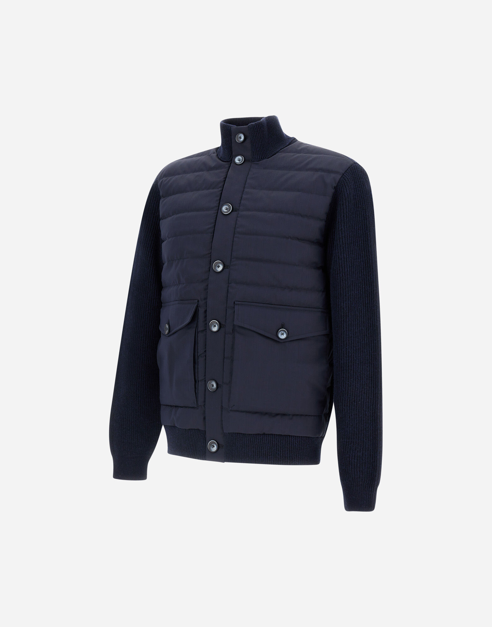 JACKET IN RIBBED MERINO WOOL G.7 AND POLISHED SMOOTH WOOL