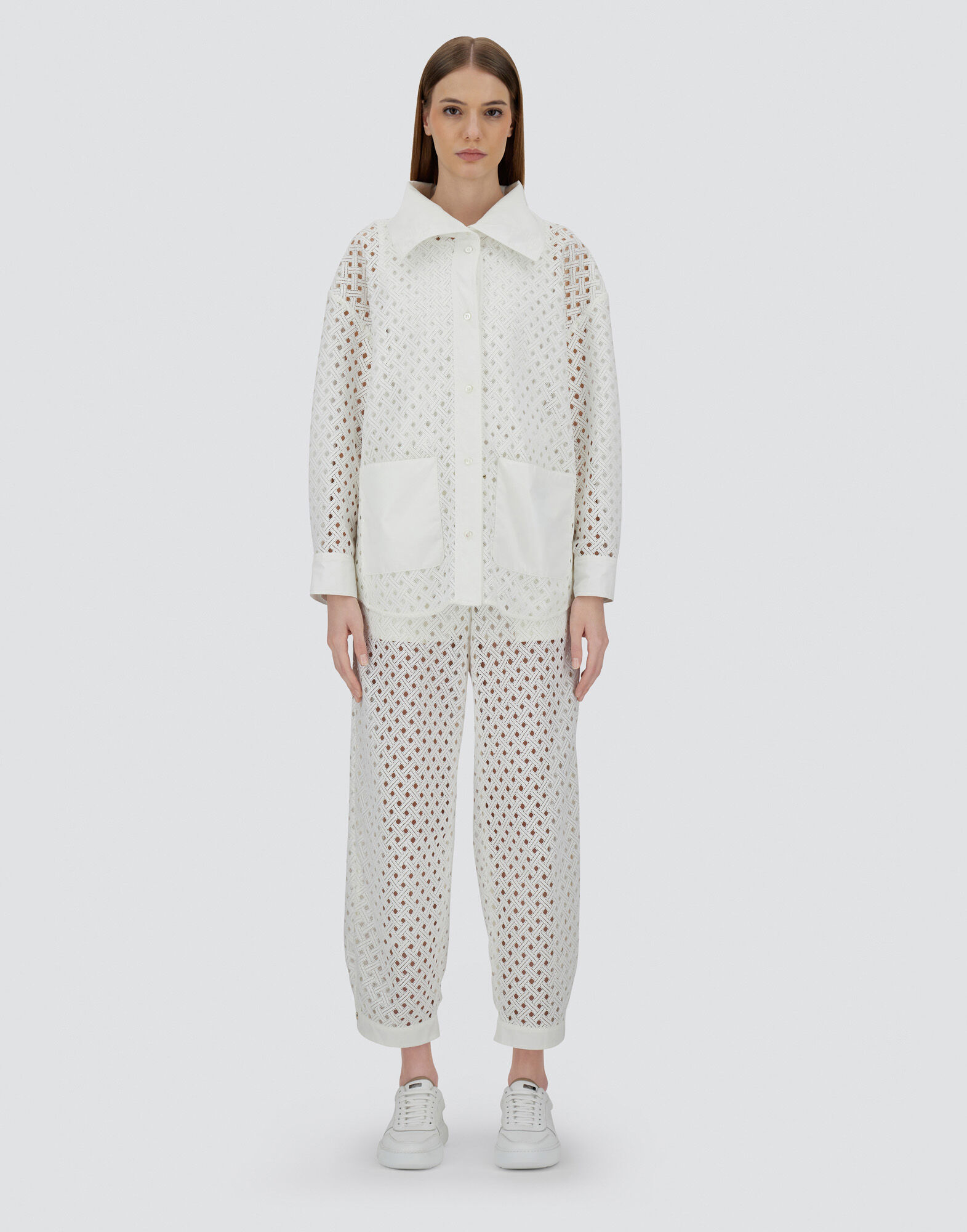 SHACKET IN CROCHET LACE AND NEW TECHNO TAFFETA