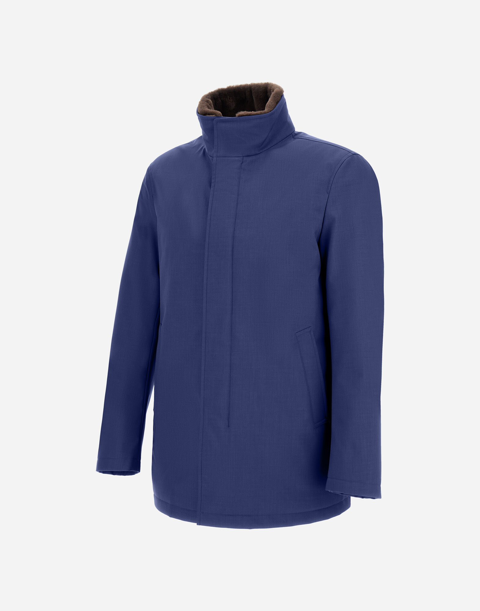 CARCOAT IN WOOLEN MELANGE TWILL AND LIGHT FAUX FUR