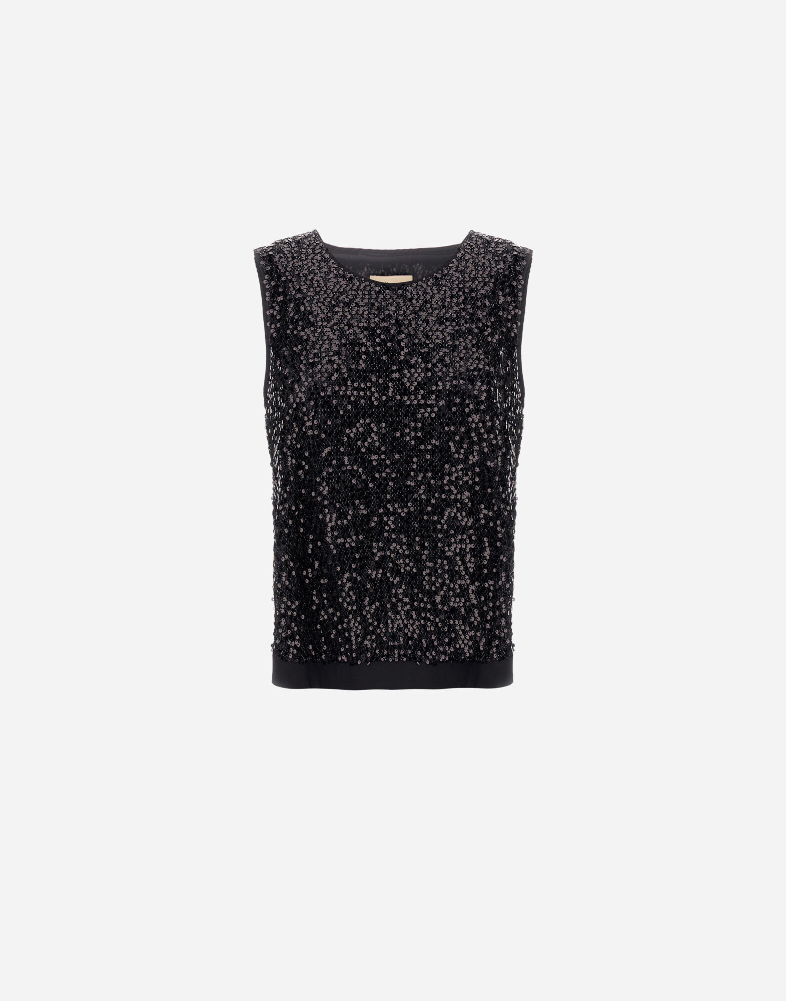 TOP IN SEQUIN MESH AND STRUCTURED NYLON