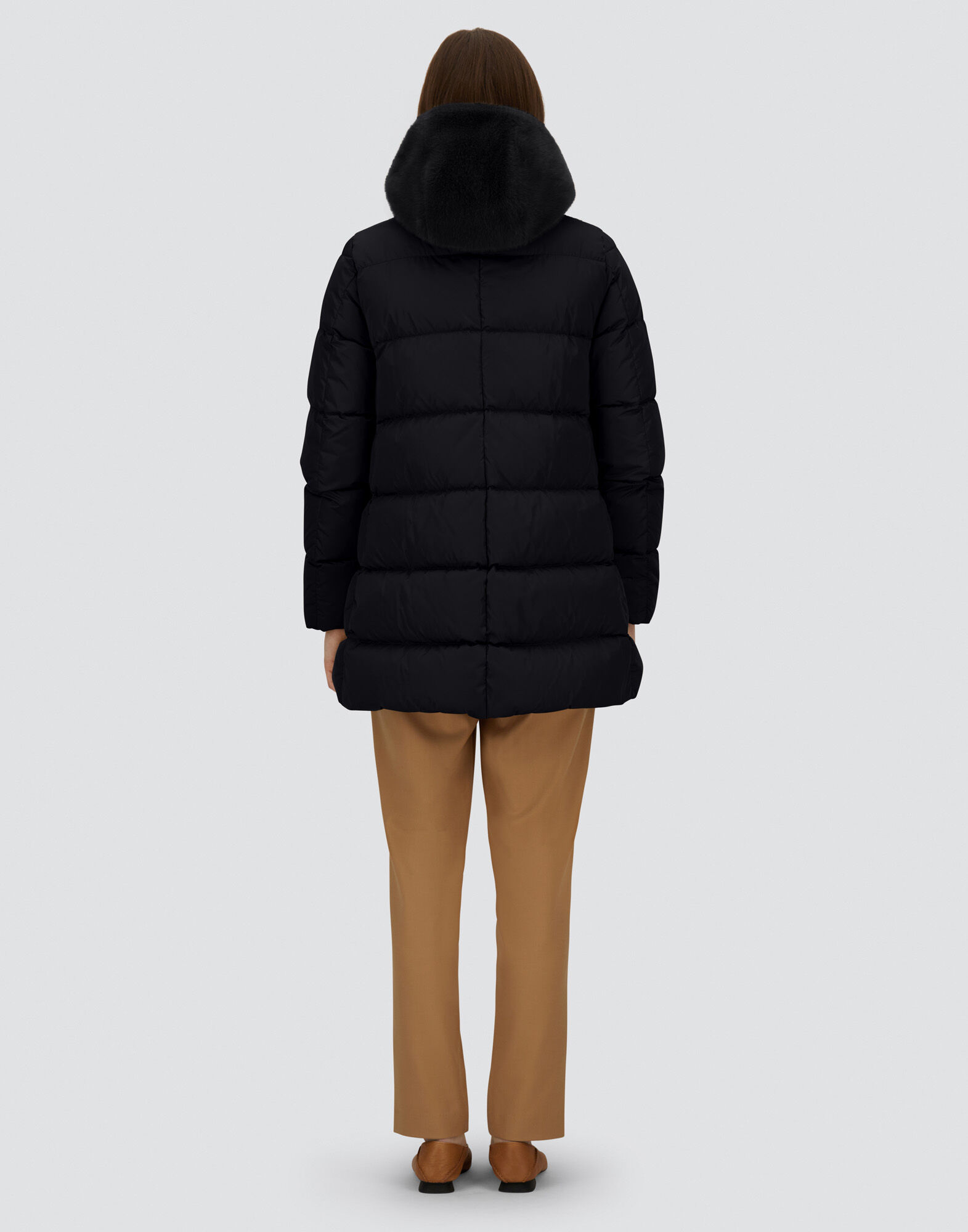 A-SHAPE JACKET IN SATIN AND LADY ALTERNATIVE FUR