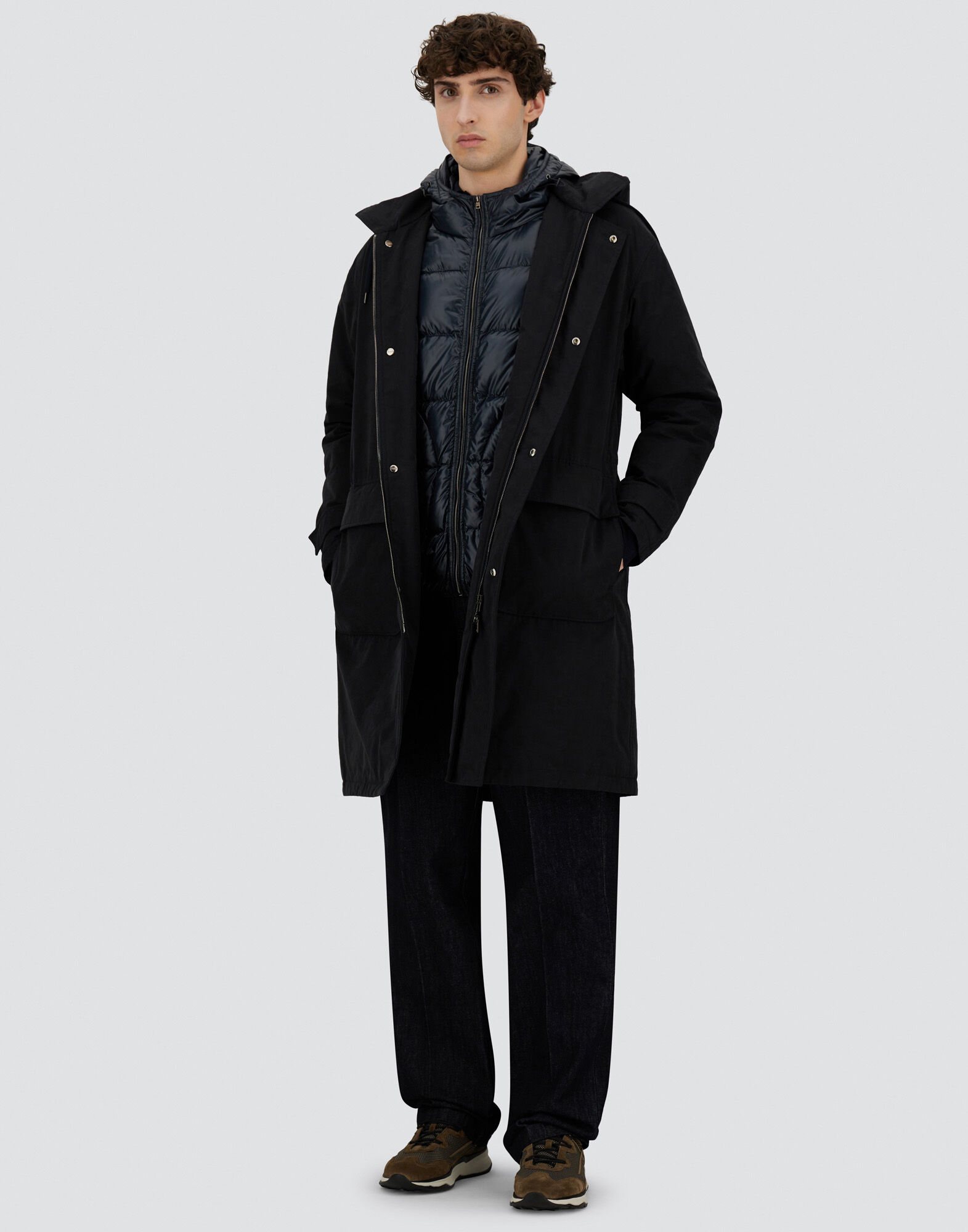 LONG PARKA IN WAXED TECH COTTON