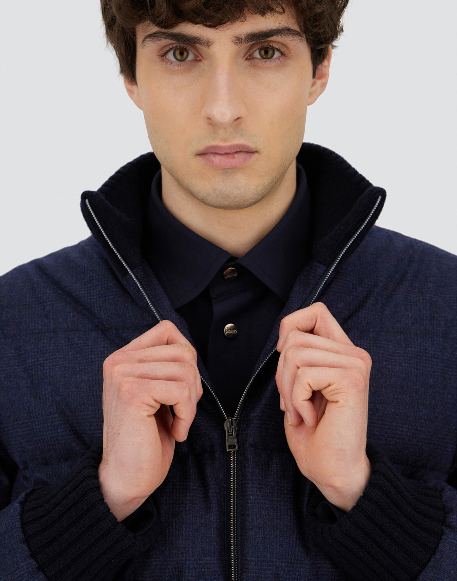 BOMBER IN GLEN CHECK WOOL AND CASHMERE