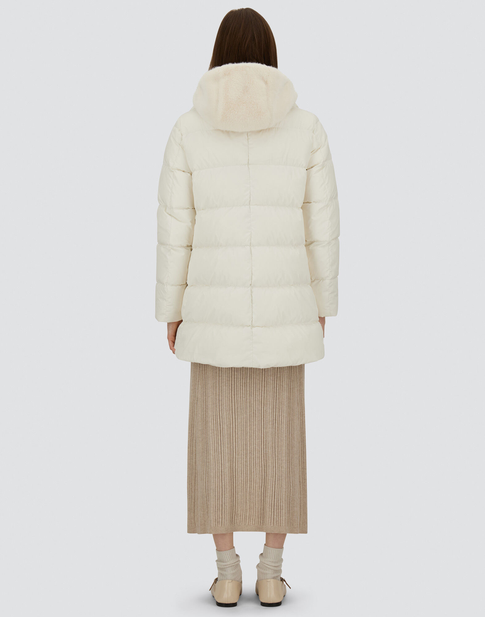 A-SHAPE JACKET IN SATIN AND LADY ALTERNATIVE FUR