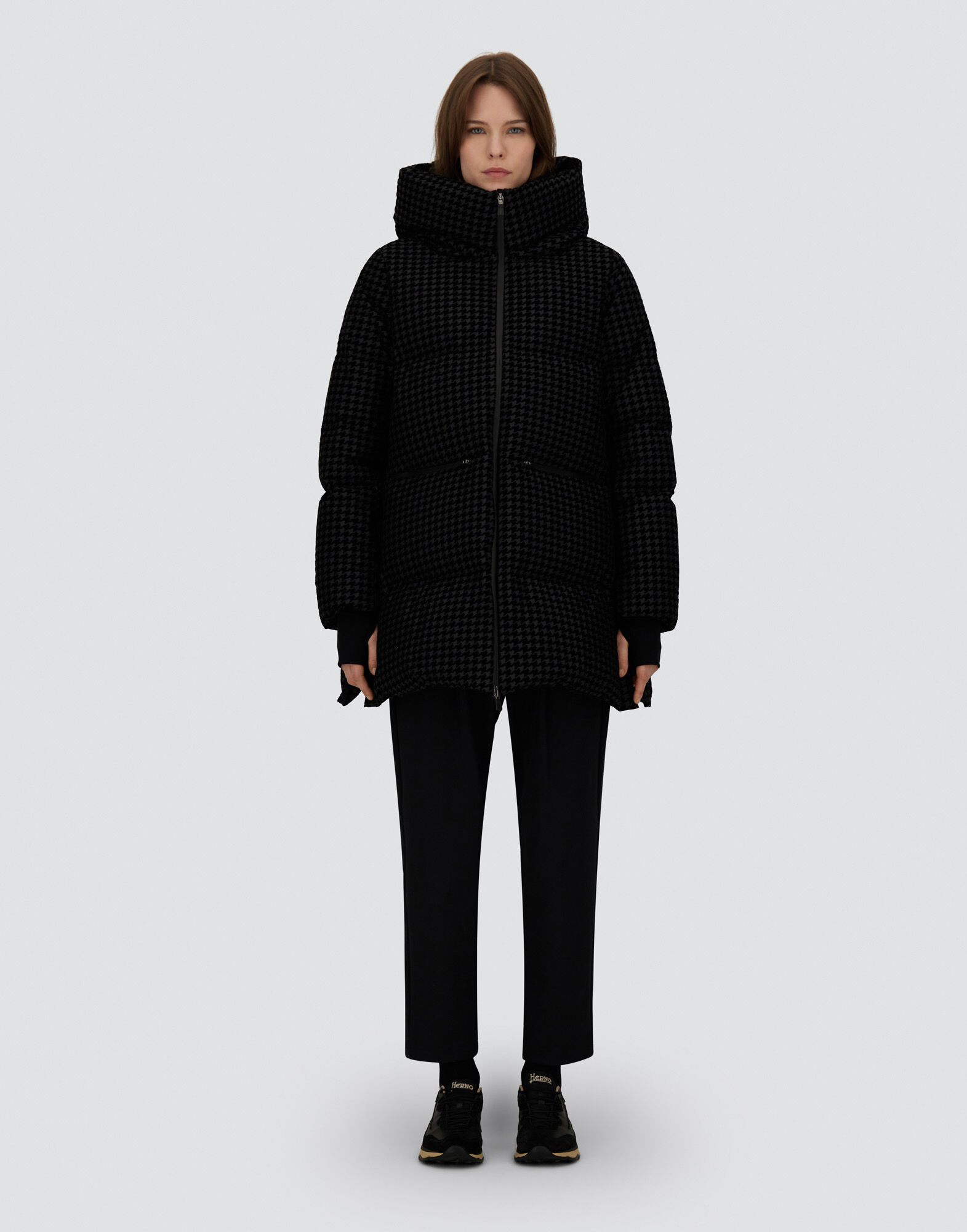 PARKA IN TECH HOUNDSTOOTH AND 2-LAYER WINDSTOPPER