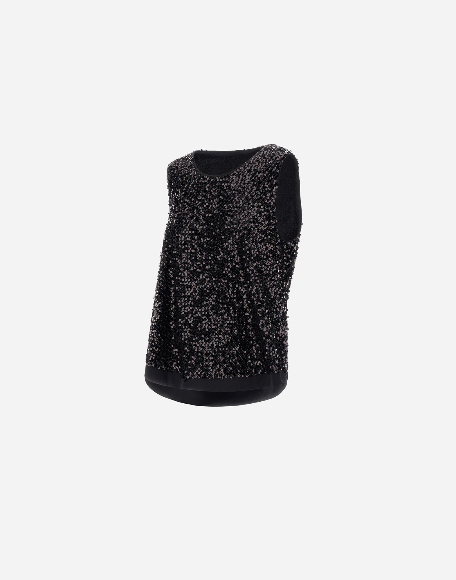 TOP IN SEQUIN MESH AND STRUCTURED NYLON