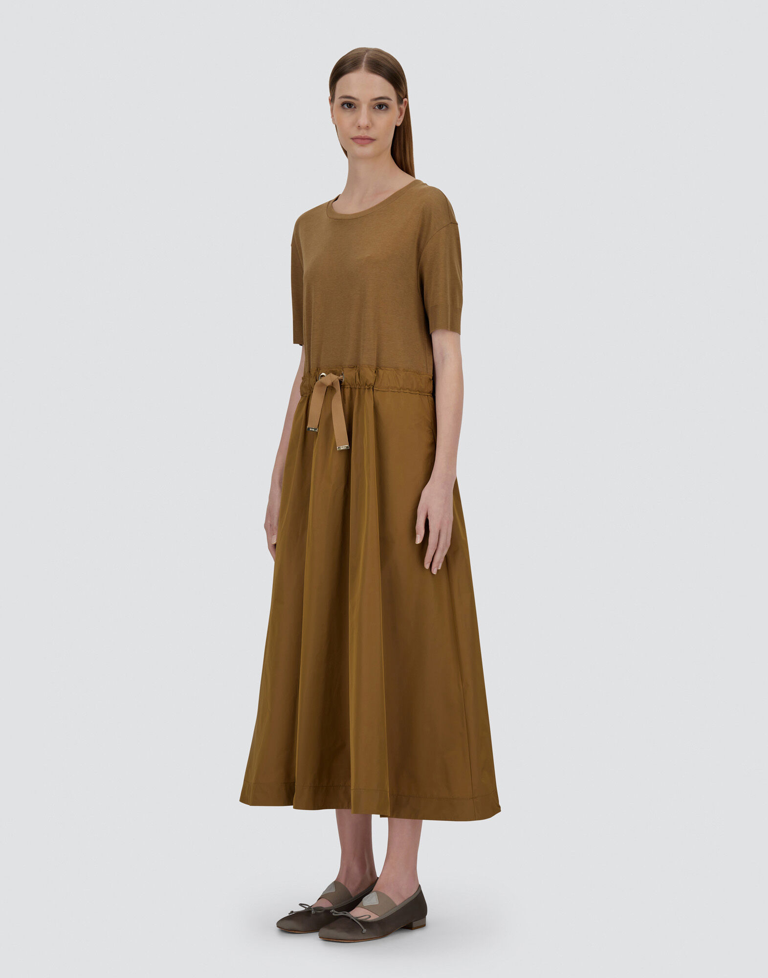 DRESS IN GLAM KNIT EFFECT AND TECHNO TAFFETA