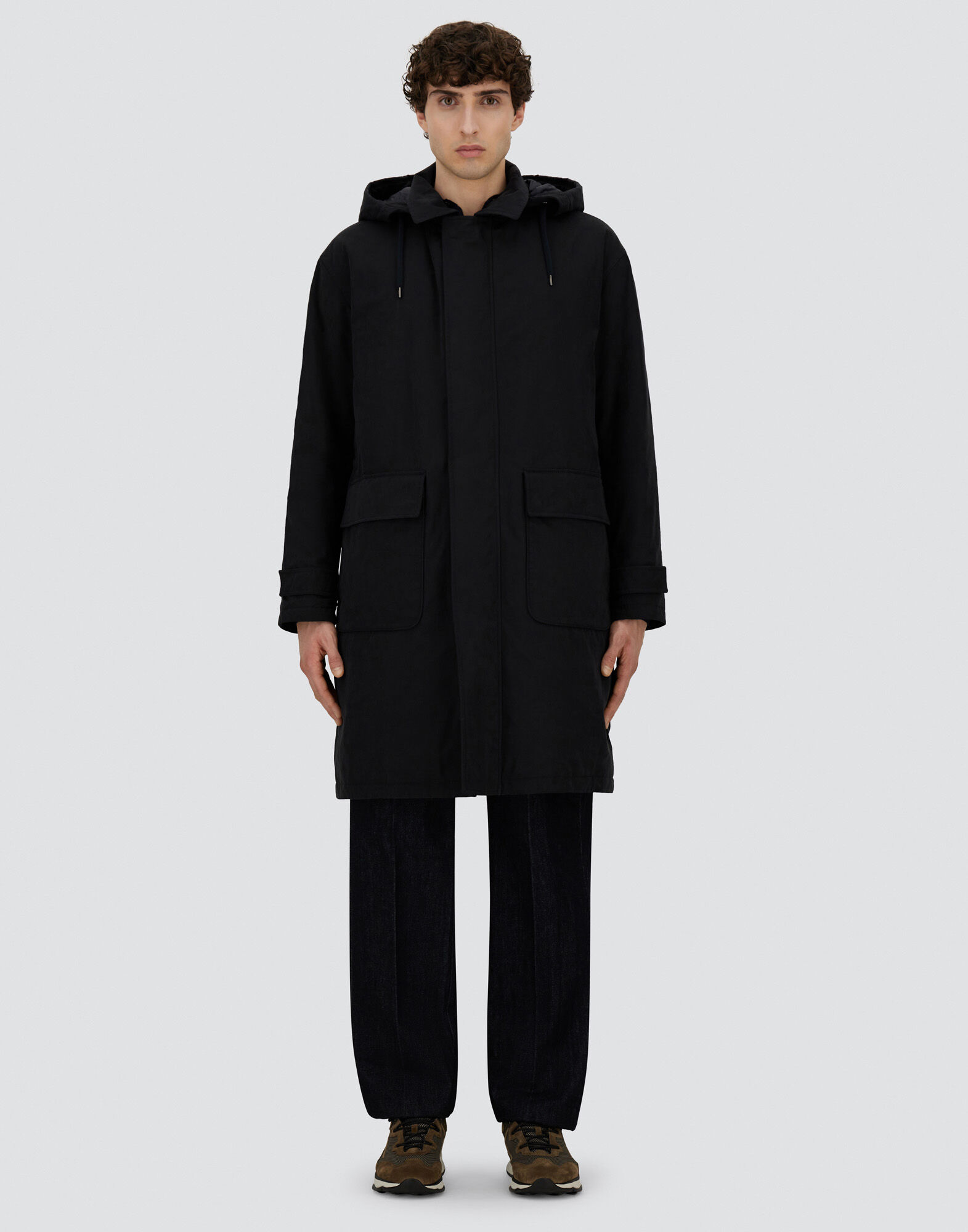 LONG PARKA IN WAXED TECH COTTON