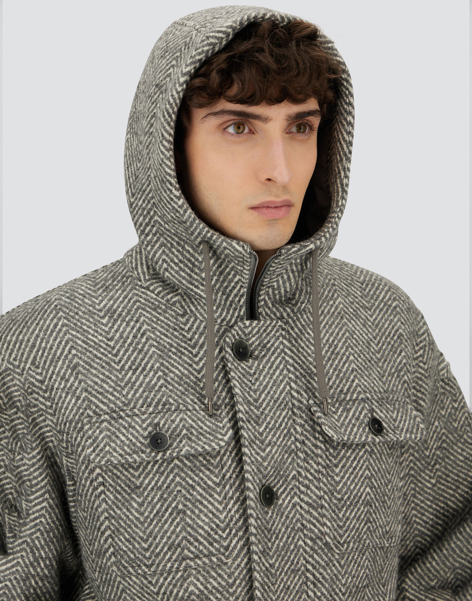 LONG PARKA IN HERRINGBONE R-WOOL